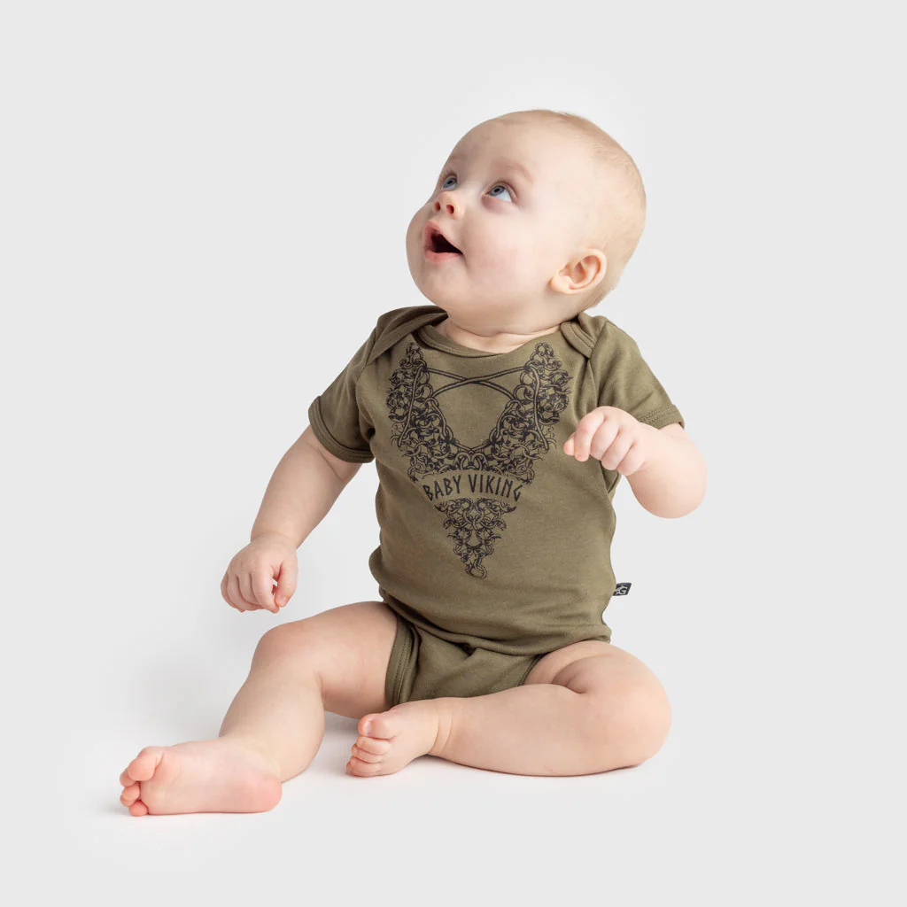 Baby Bodysuit, Viking Boy, Green - Image 2