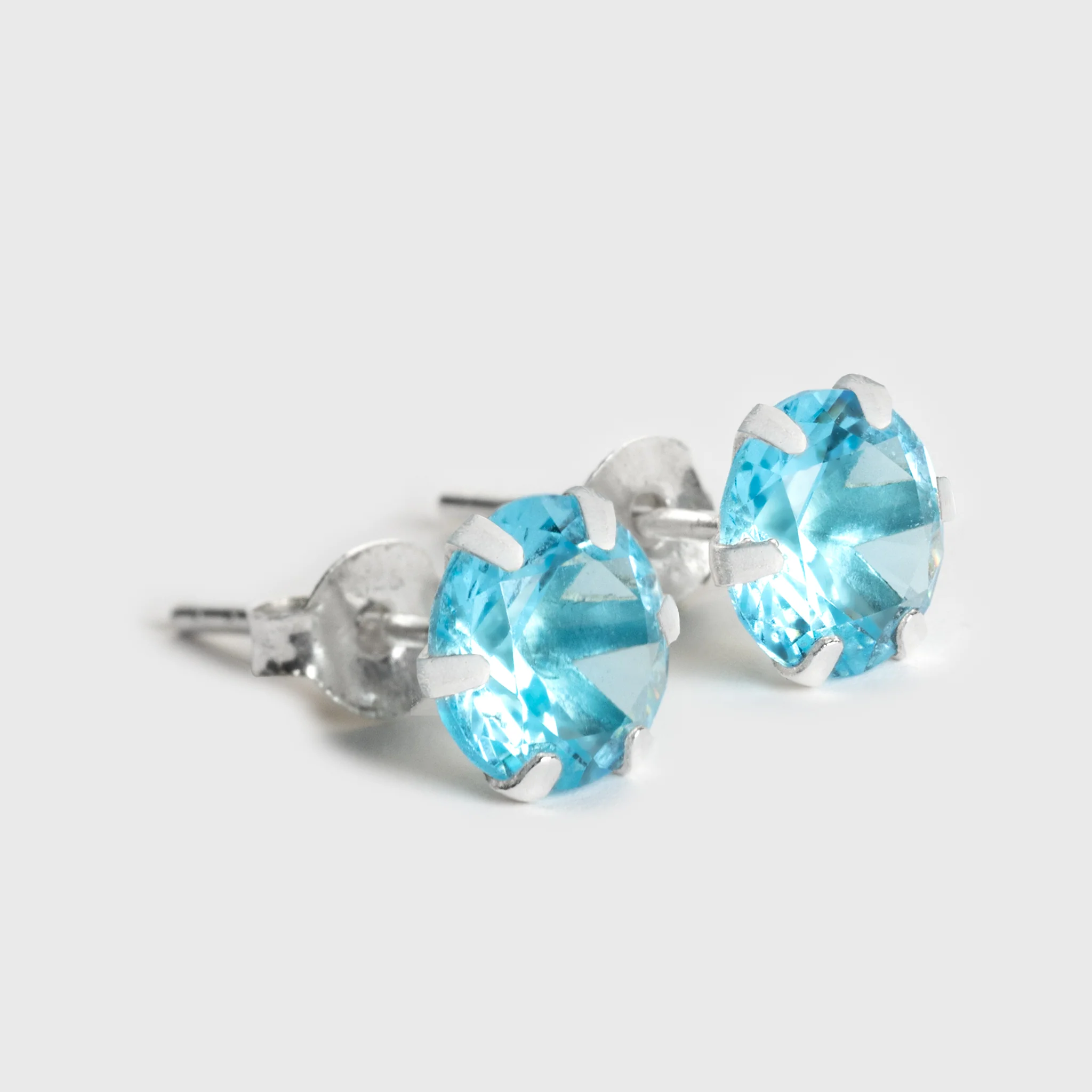 Blue Zircon Silver Stud Earrings - Image 2