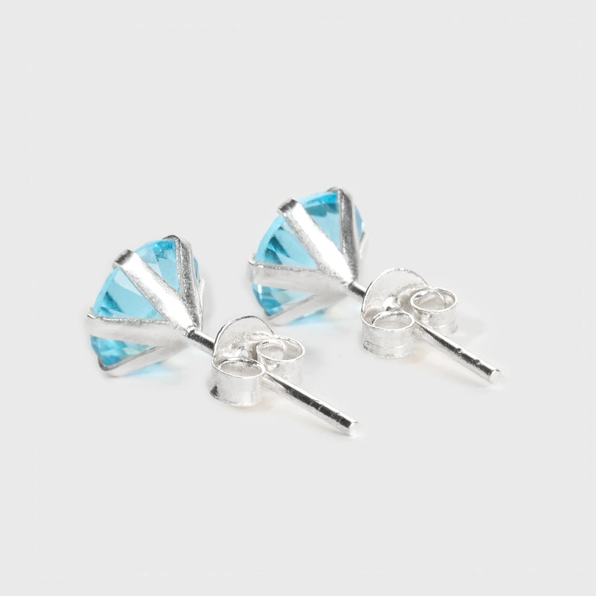 Blue Zircon Silver Stud Earrings - Image 3