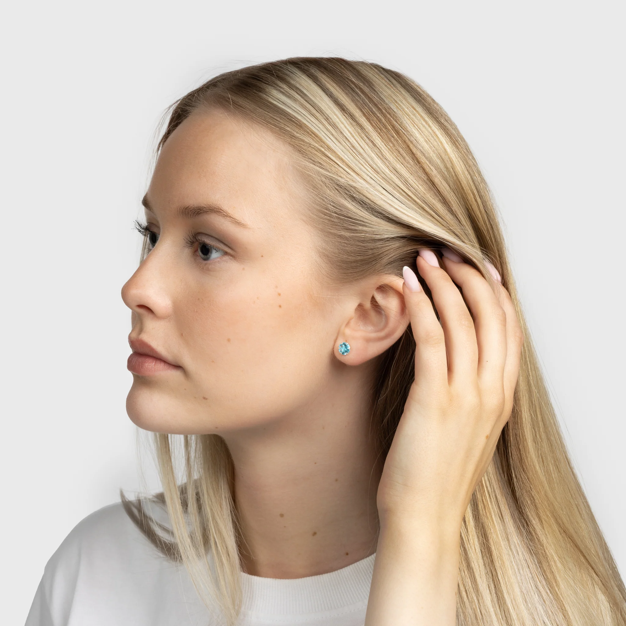 Blue Zircon Silver Stud Earrings - Image 4