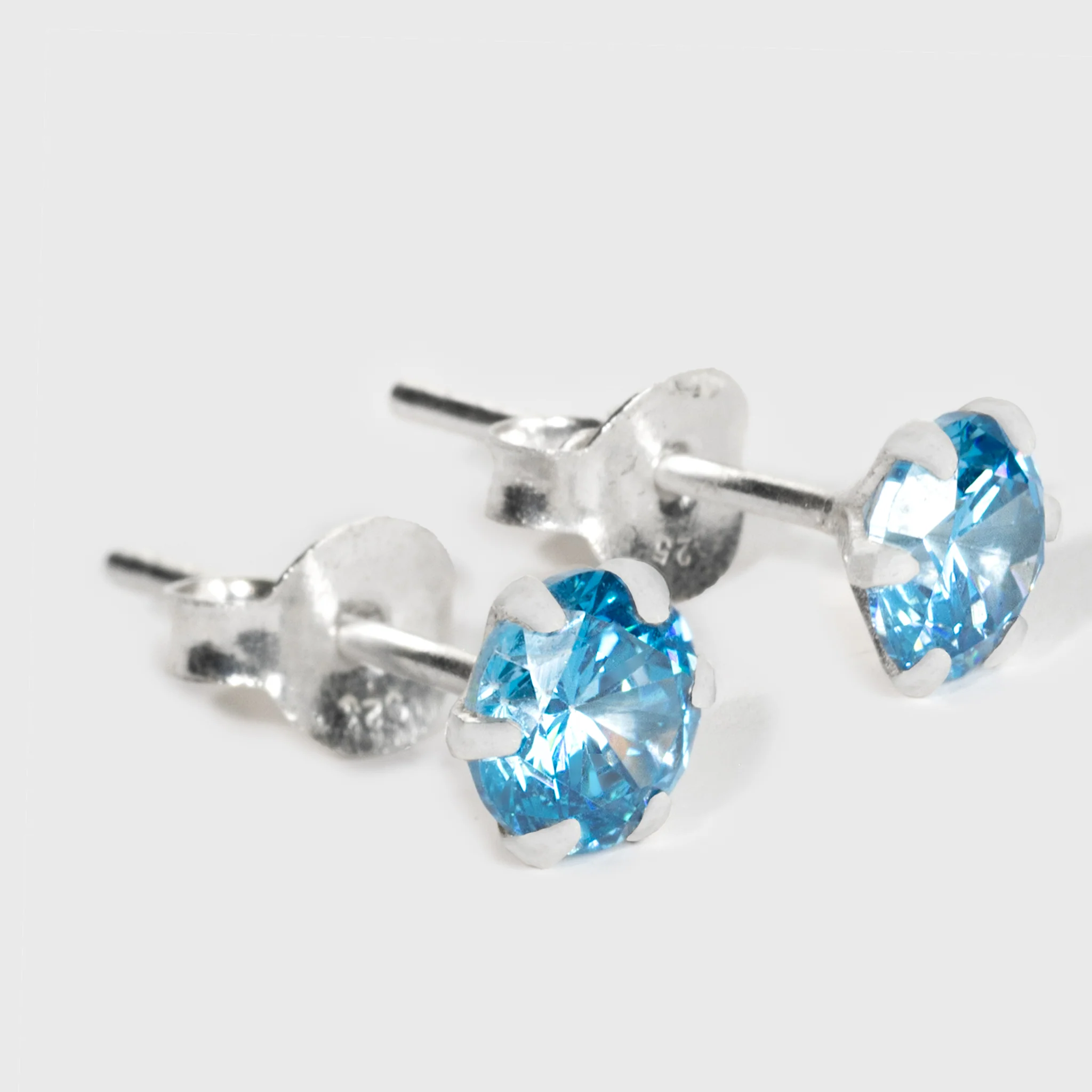 Blue Zircon Silver Stud Earrings - Image 6