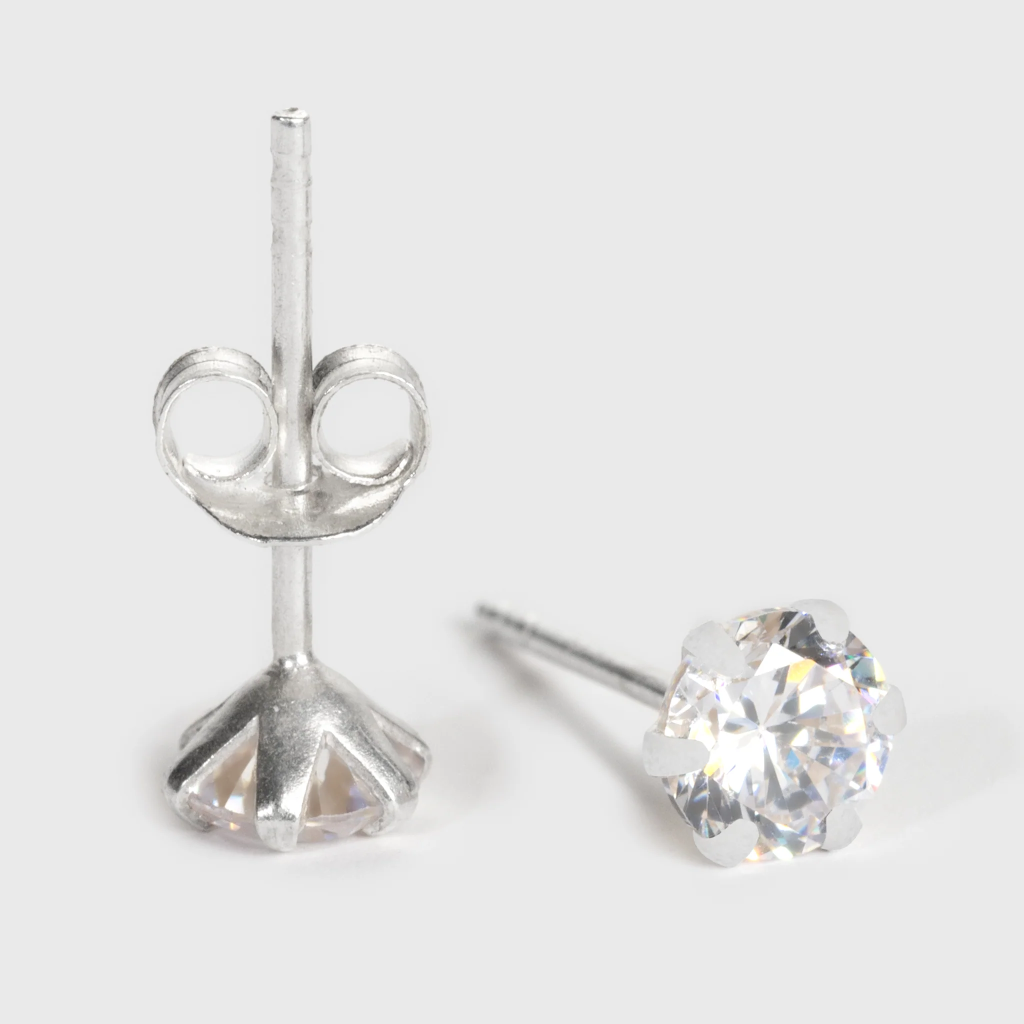 Clear Zircon Silver Stud Earrings - Image 5