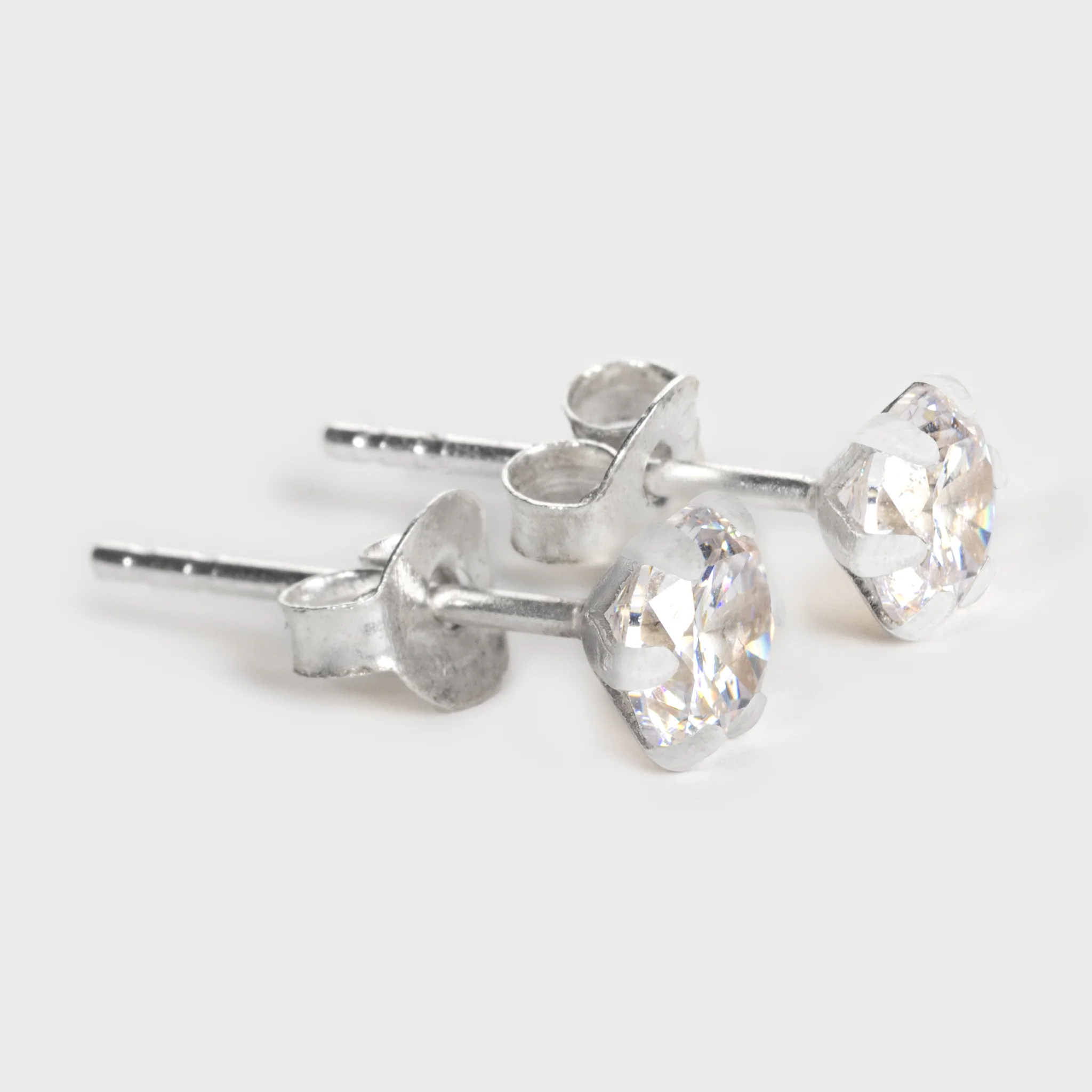 Clear Zircon Silver Stud Earrings - Image 6
