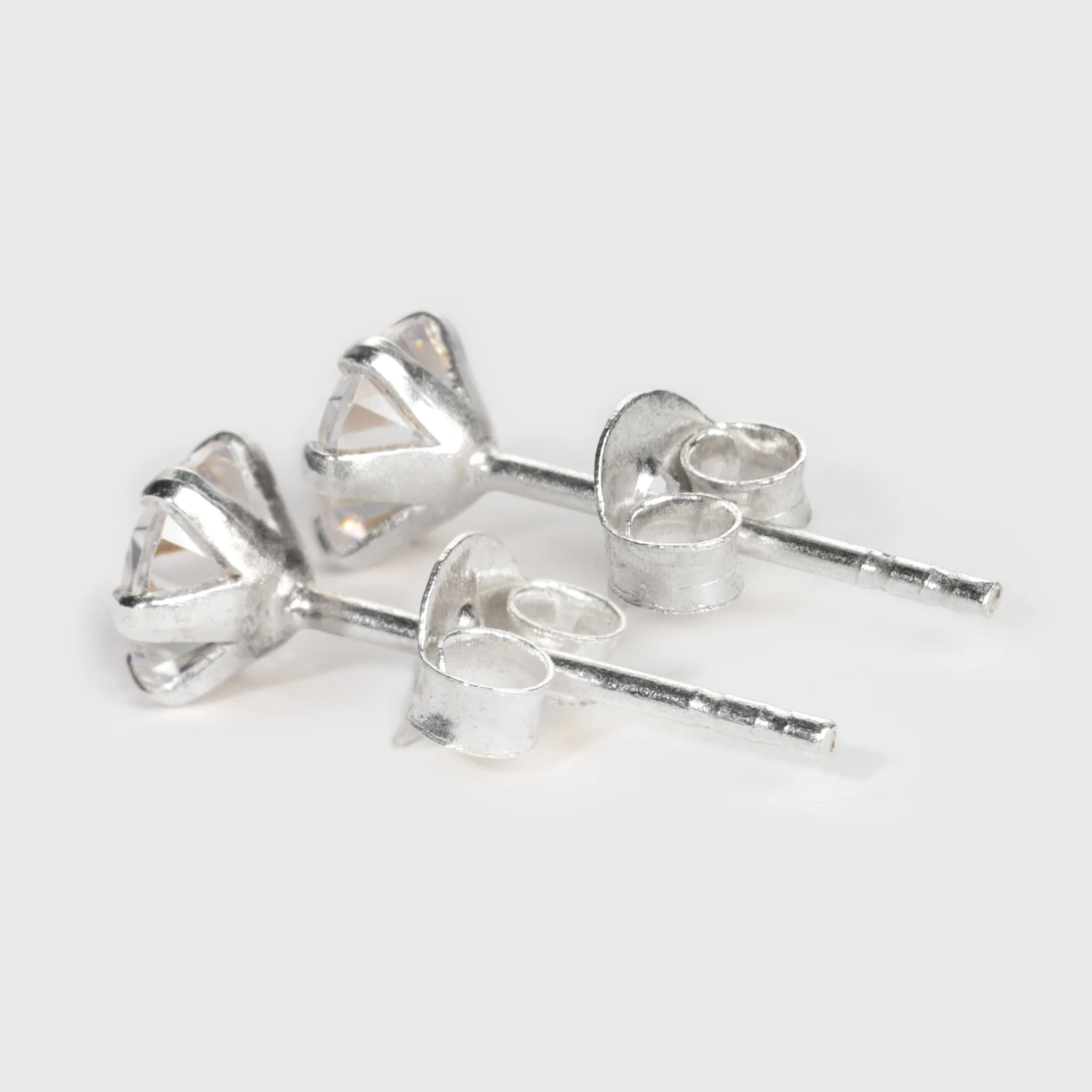Clear Zircon Silver Stud Earrings - Image 7