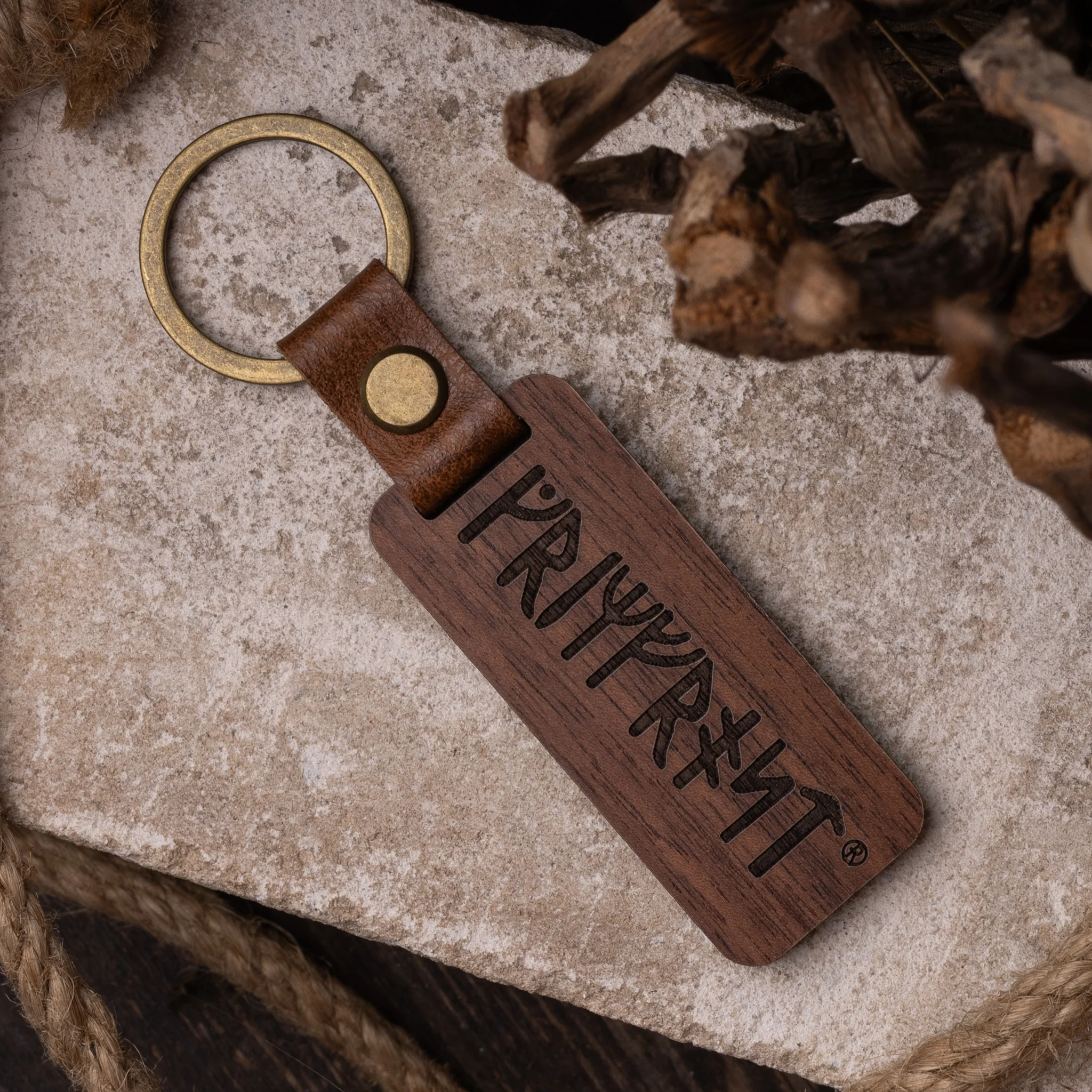 Grimfrost Runic Keychain, Wood - Image 2