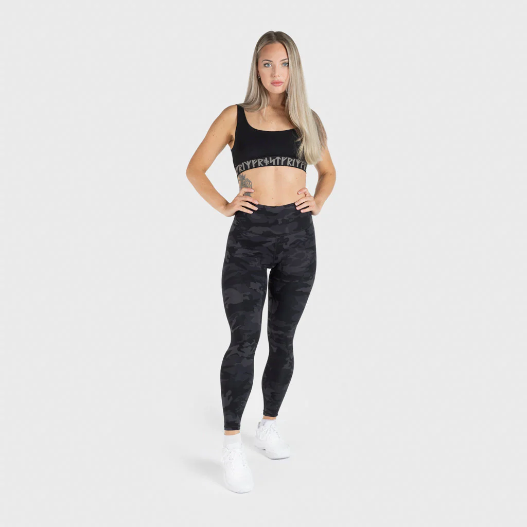 High Waisted Camo Leggings, Black - Image 2