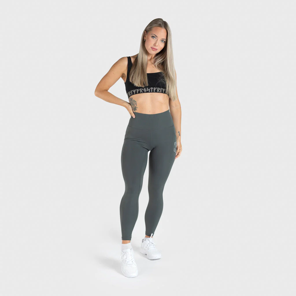 High Waisted Clan Helmet Leggings, Smokey Green - Image 2