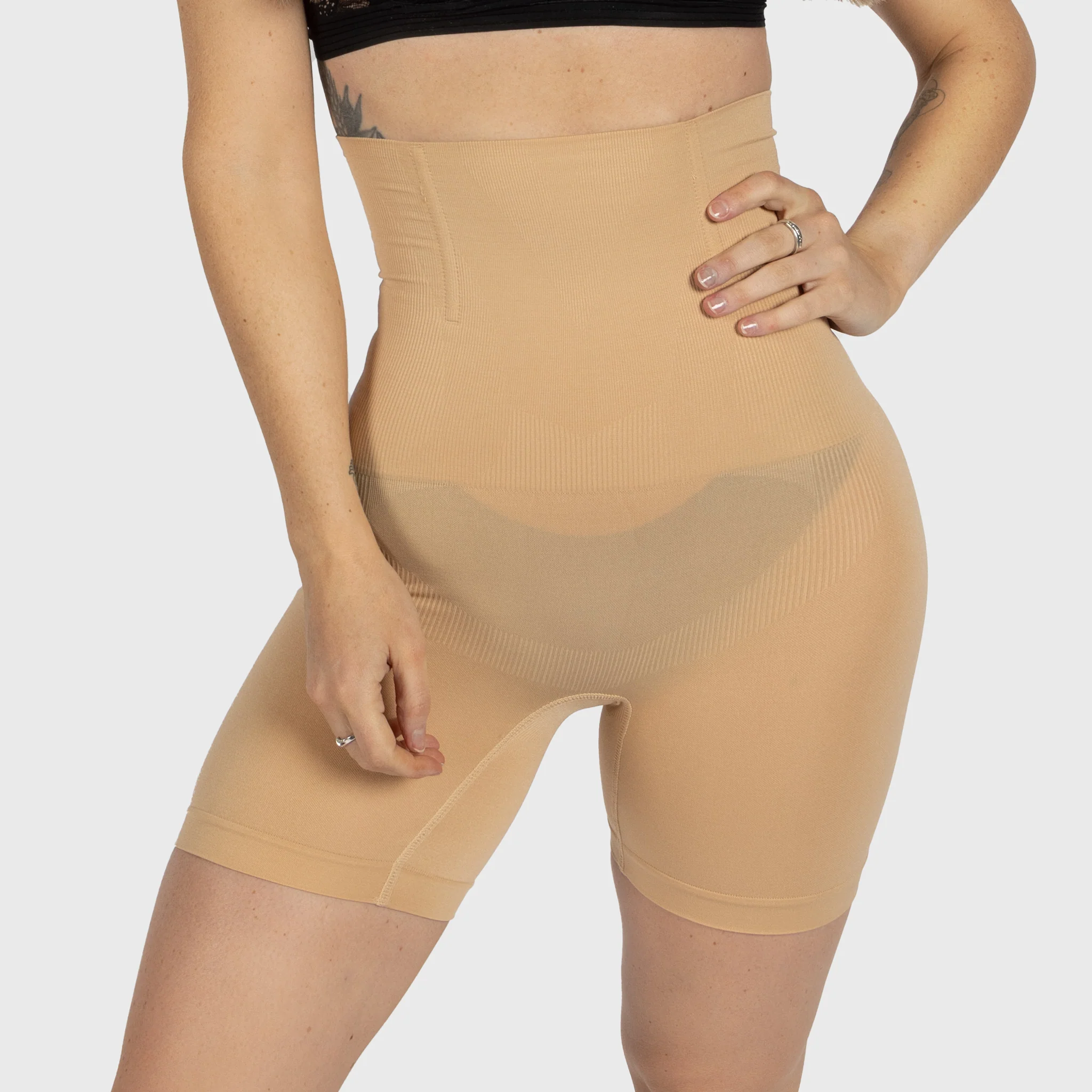 High-Waisted Mid Thigh Short, Sand - Image 3