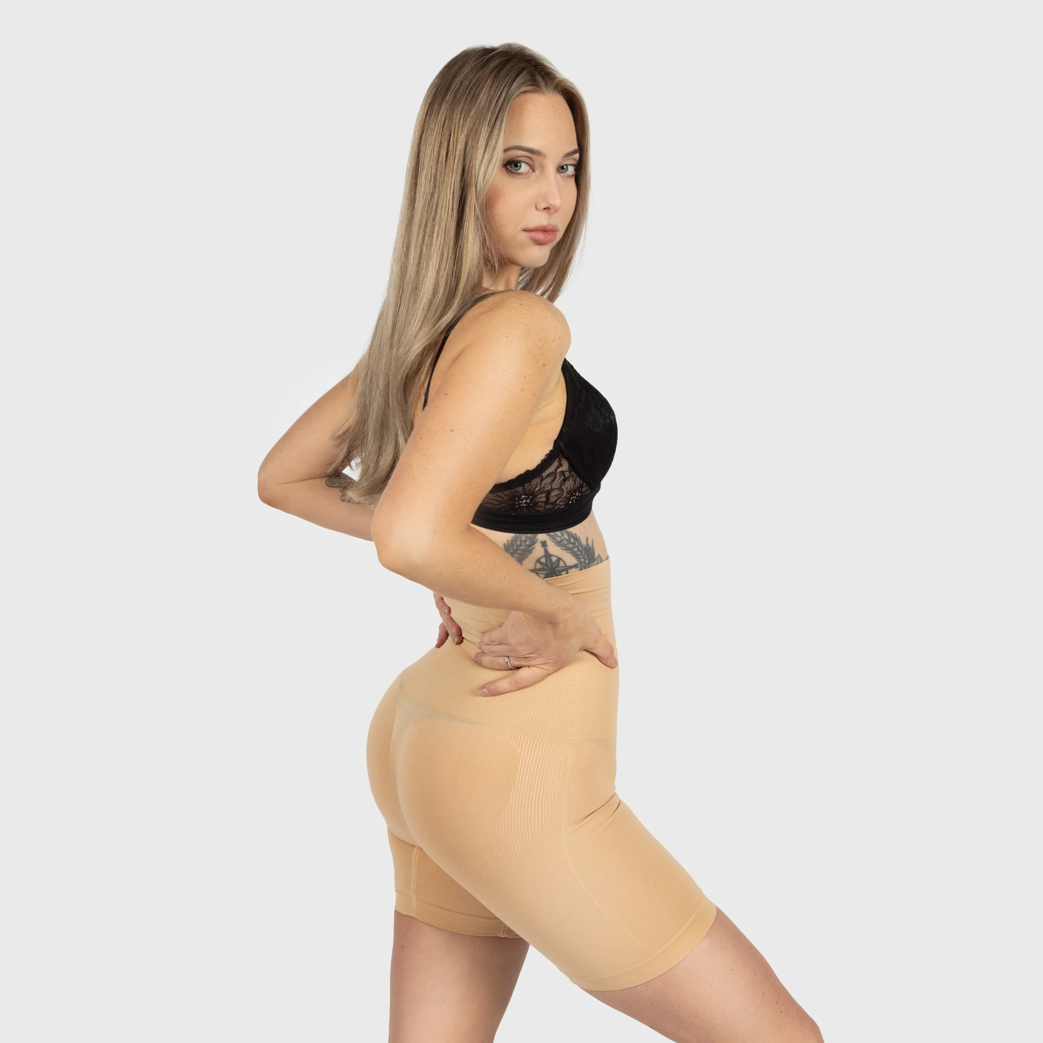 High-Waisted Mid Thigh Short, Sand - Image 4