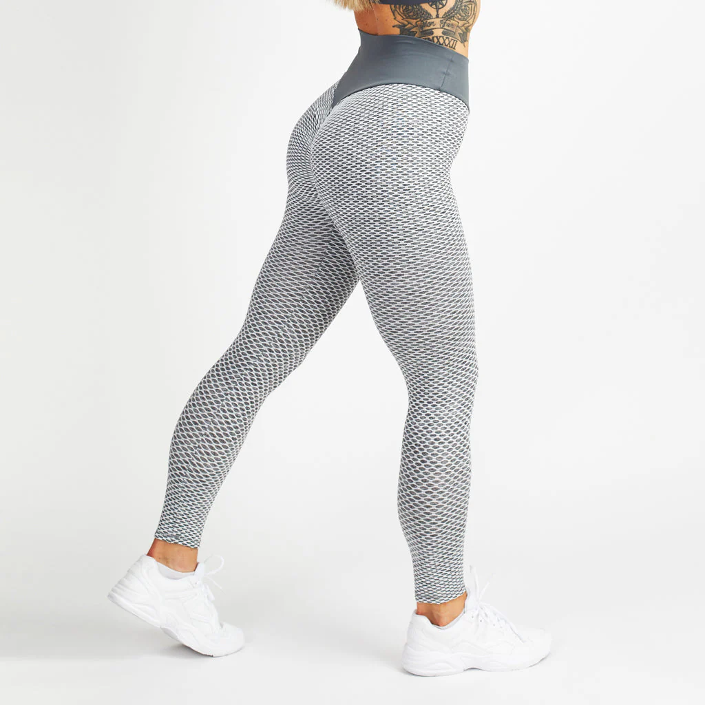 Honeycomb Scrunch Leggings, White/Grey