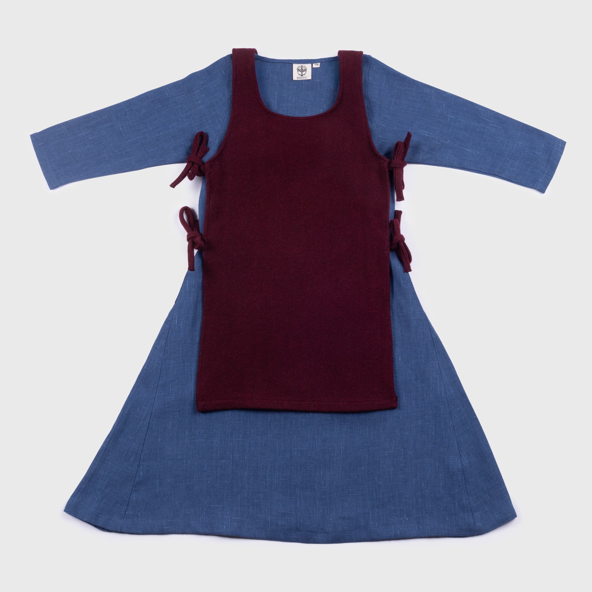 Kids Apron Dress, Blue / Burgundy Apron - Image 2