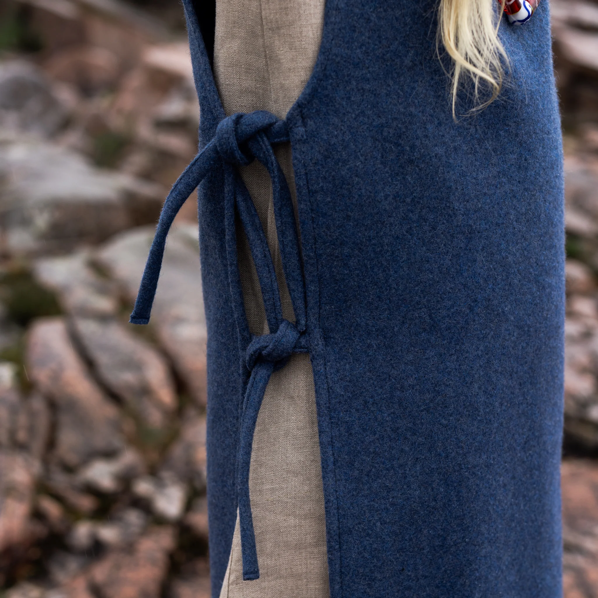 Kids Apron Dress, Natural / Blue Apron - Image 4