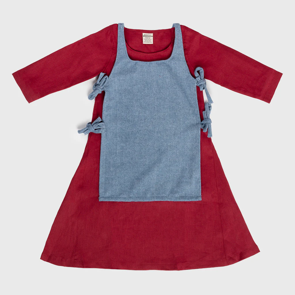Kids Apron Dress, Red / Blue Apron - Image 2