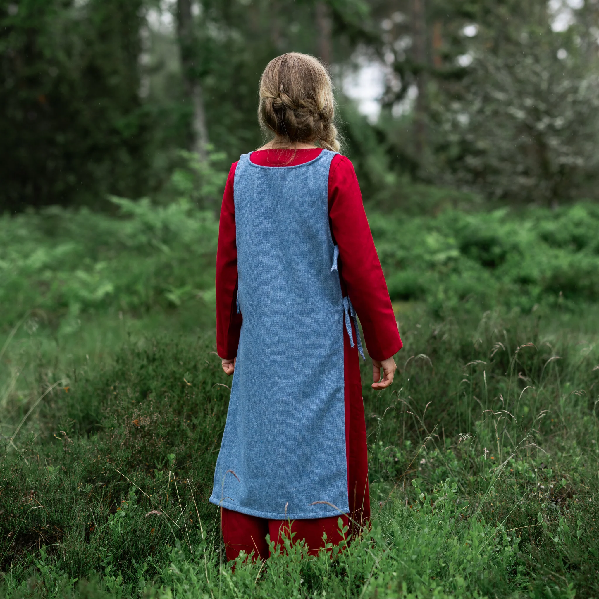 Kids Apron Dress, Red / Blue Apron - Image 3