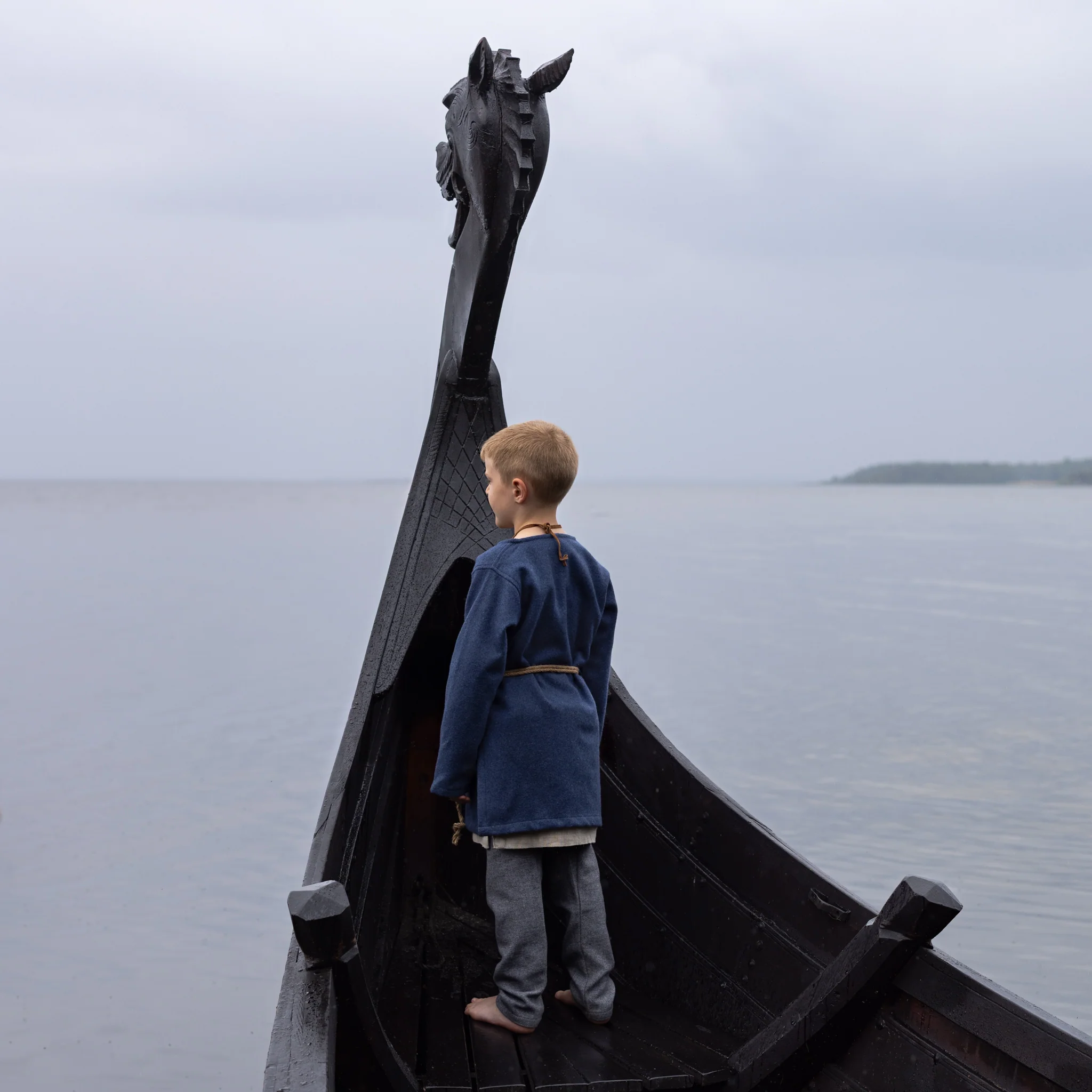 Kids Wool Tunic, Dark Blue - Image 3