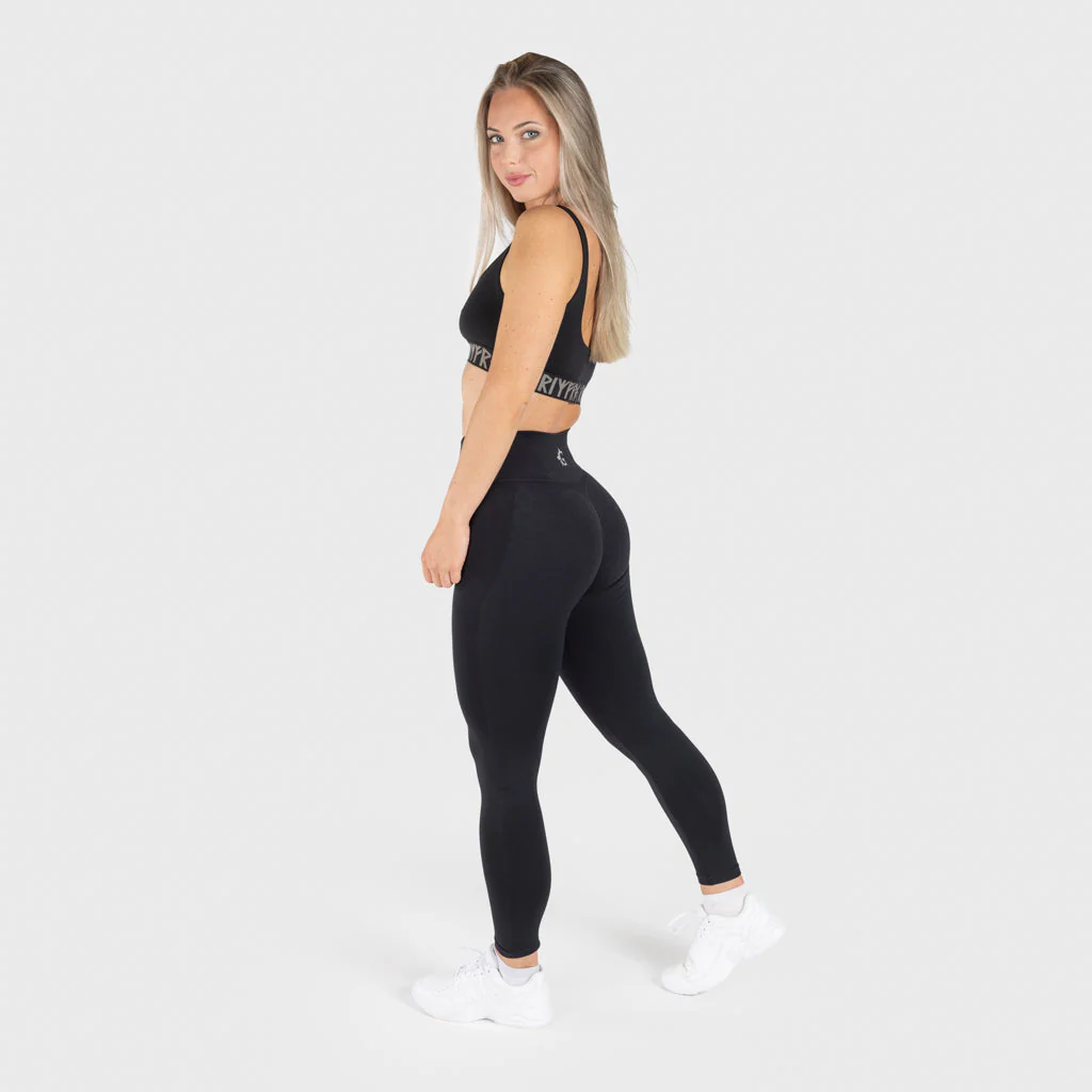 Mesh Stripe Scrunch Leggings, Black - Image 2
