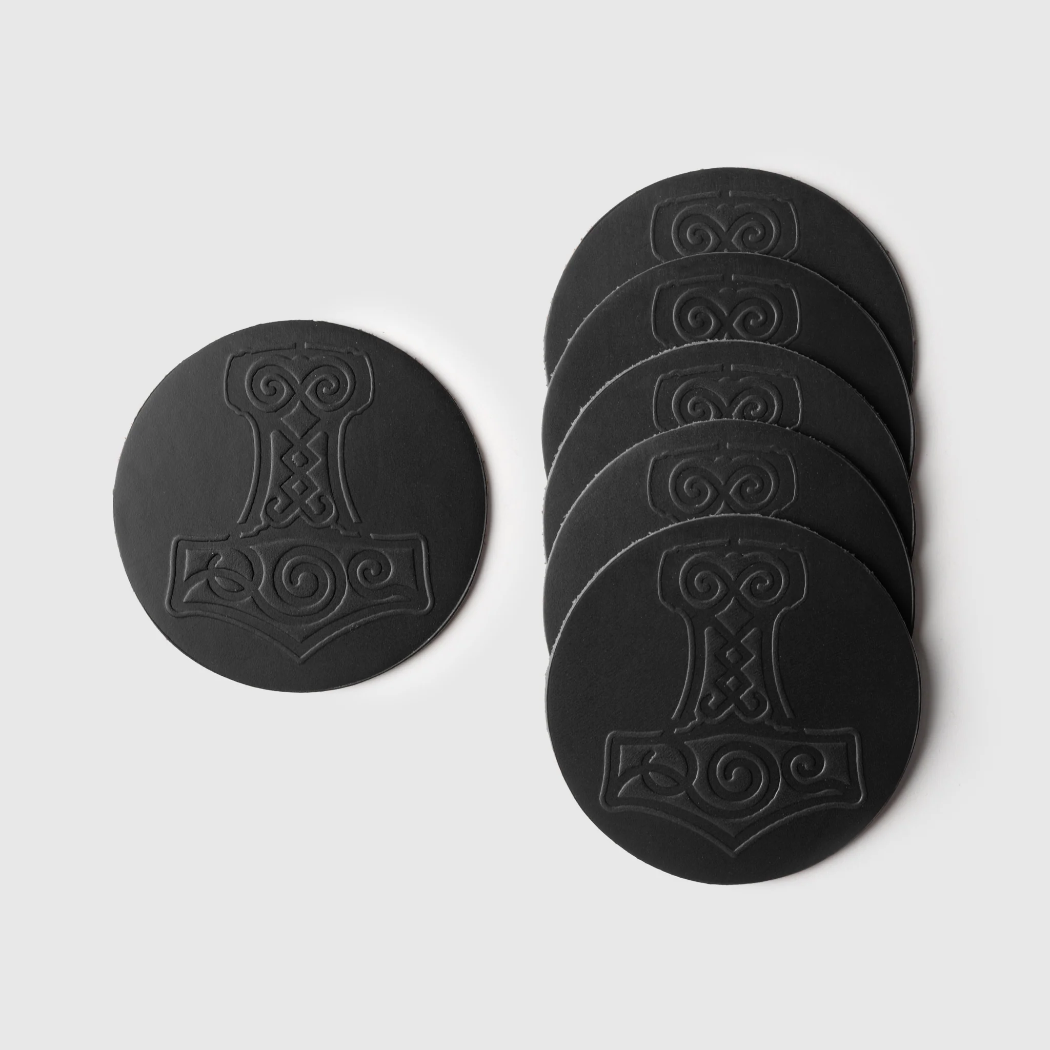 Mjolnir Coaster Set, Black Leather - Image 4