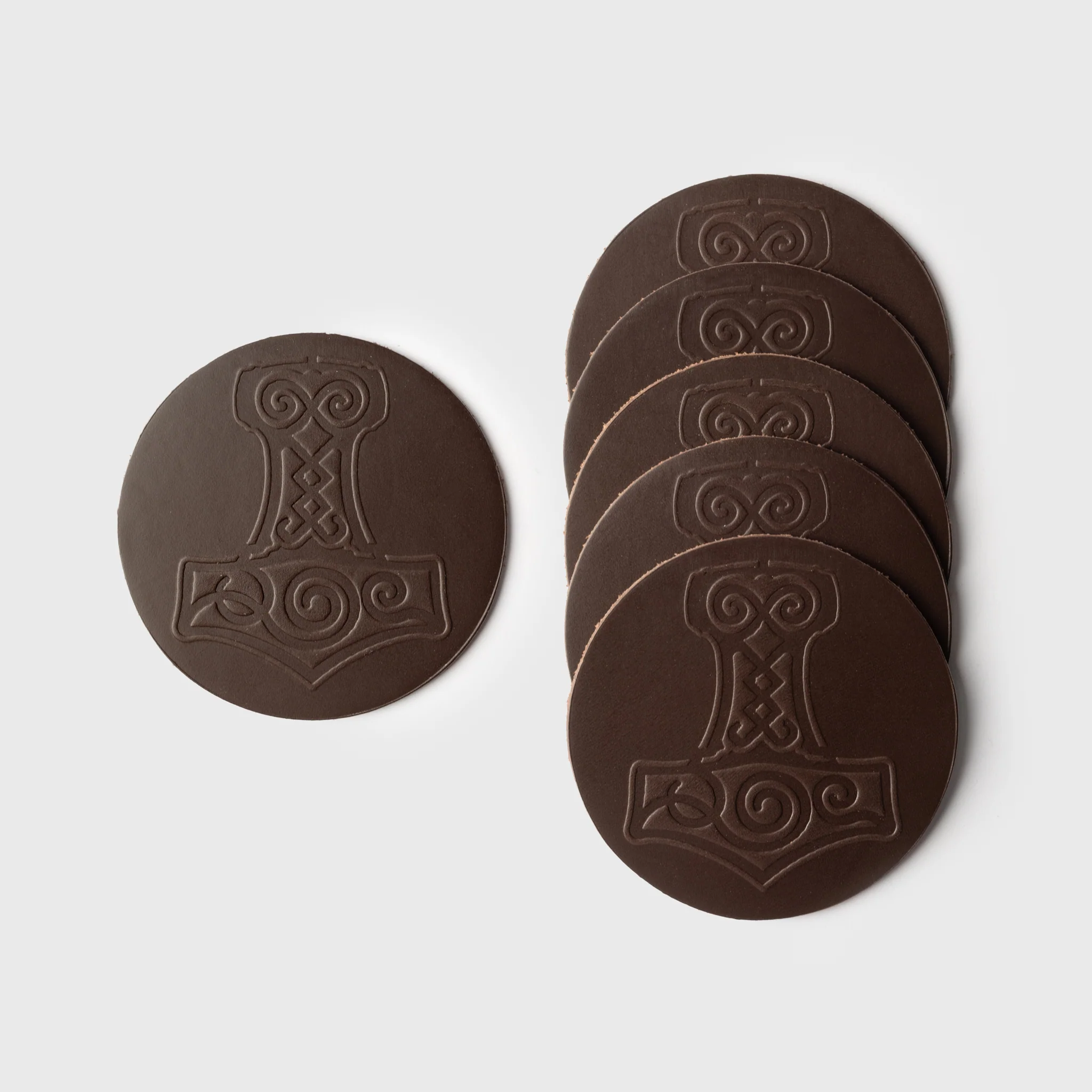 Mjolnir Coaster Set, Dark Brown Leather - Image 4