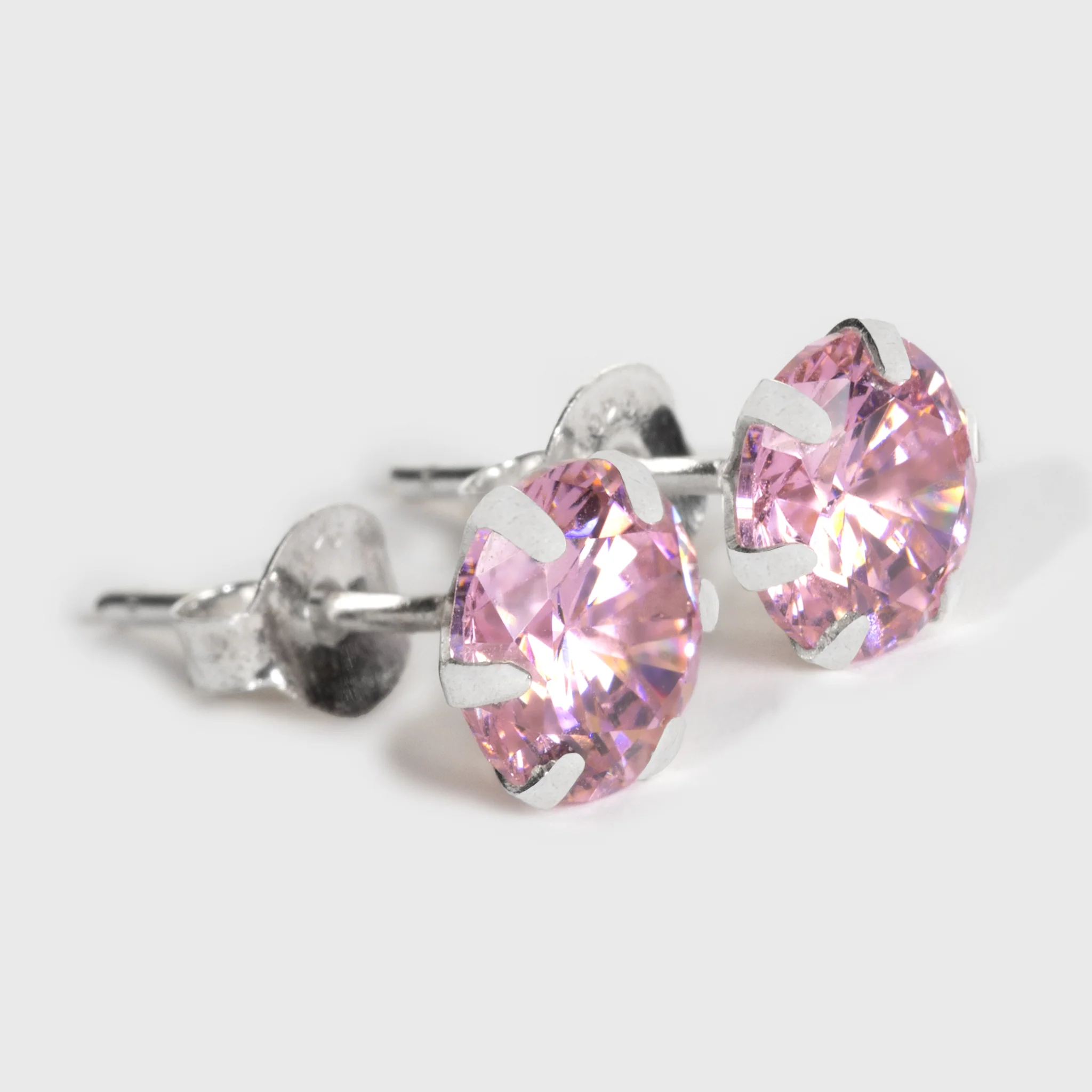 Pink Zircon Silver Stud Earrings - Image 2