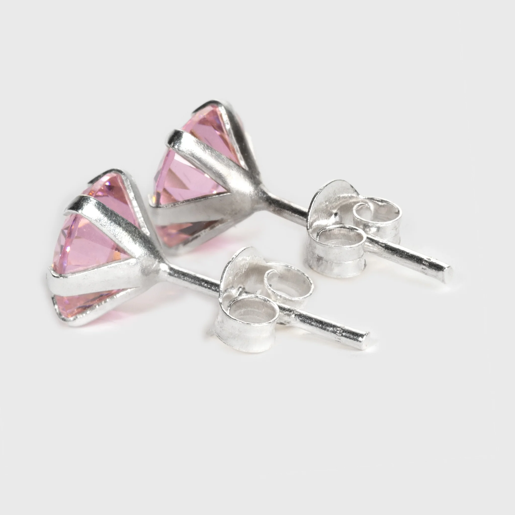 Pink Zircon Silver Stud Earrings - Image 3