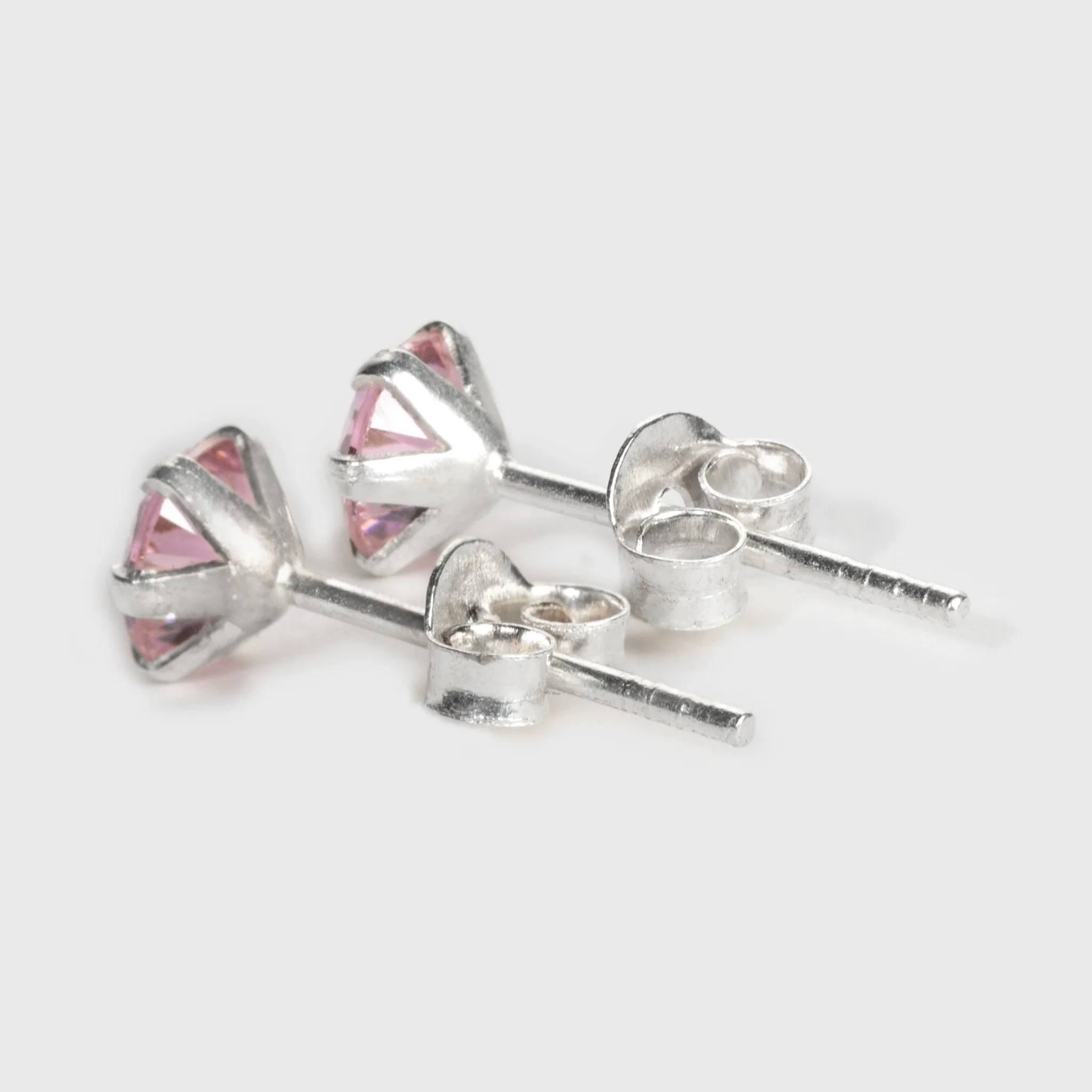 Pink Zircon Silver Stud Earrings - Image 7