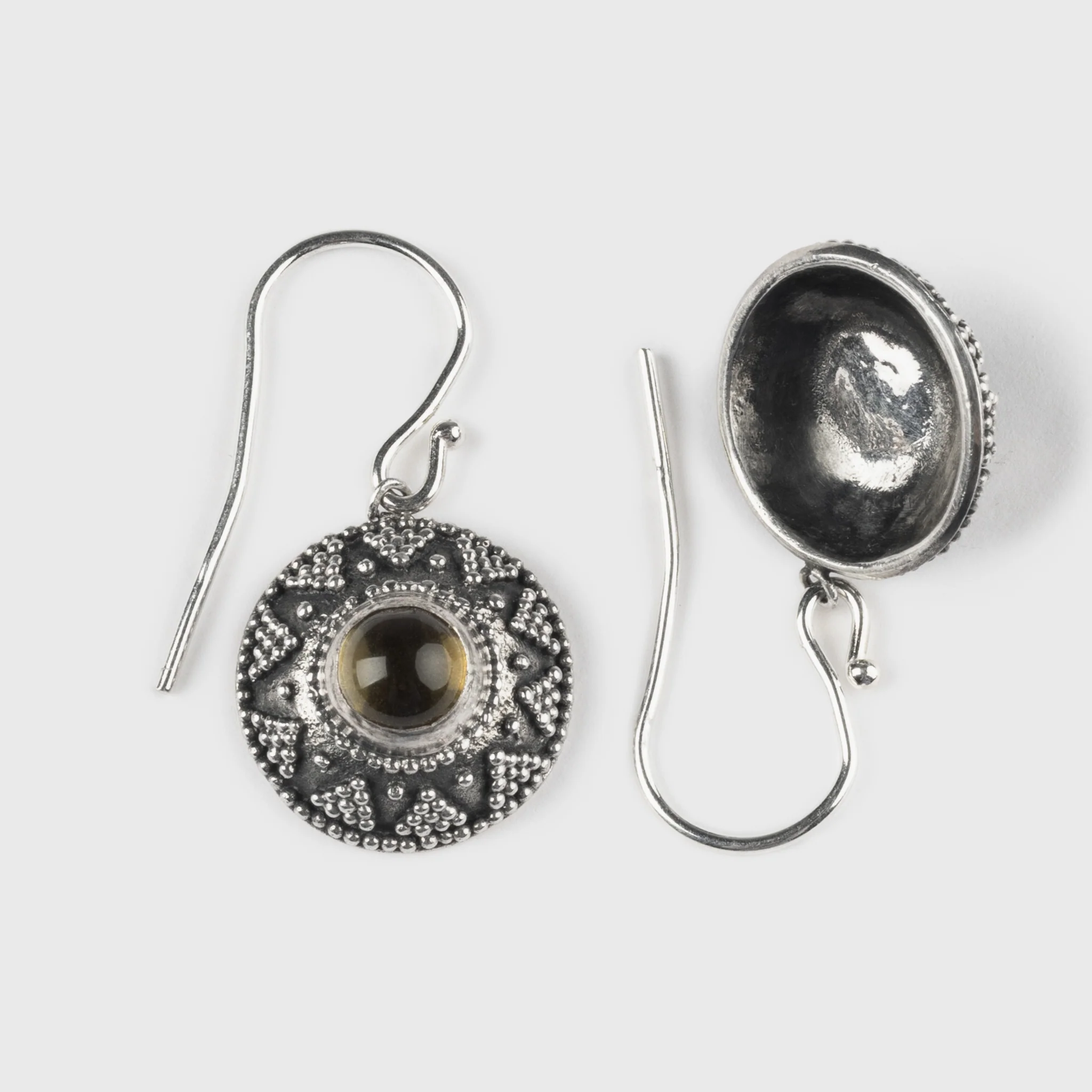 Premium Granulation Earrings, Citrine Silver - Image 2
