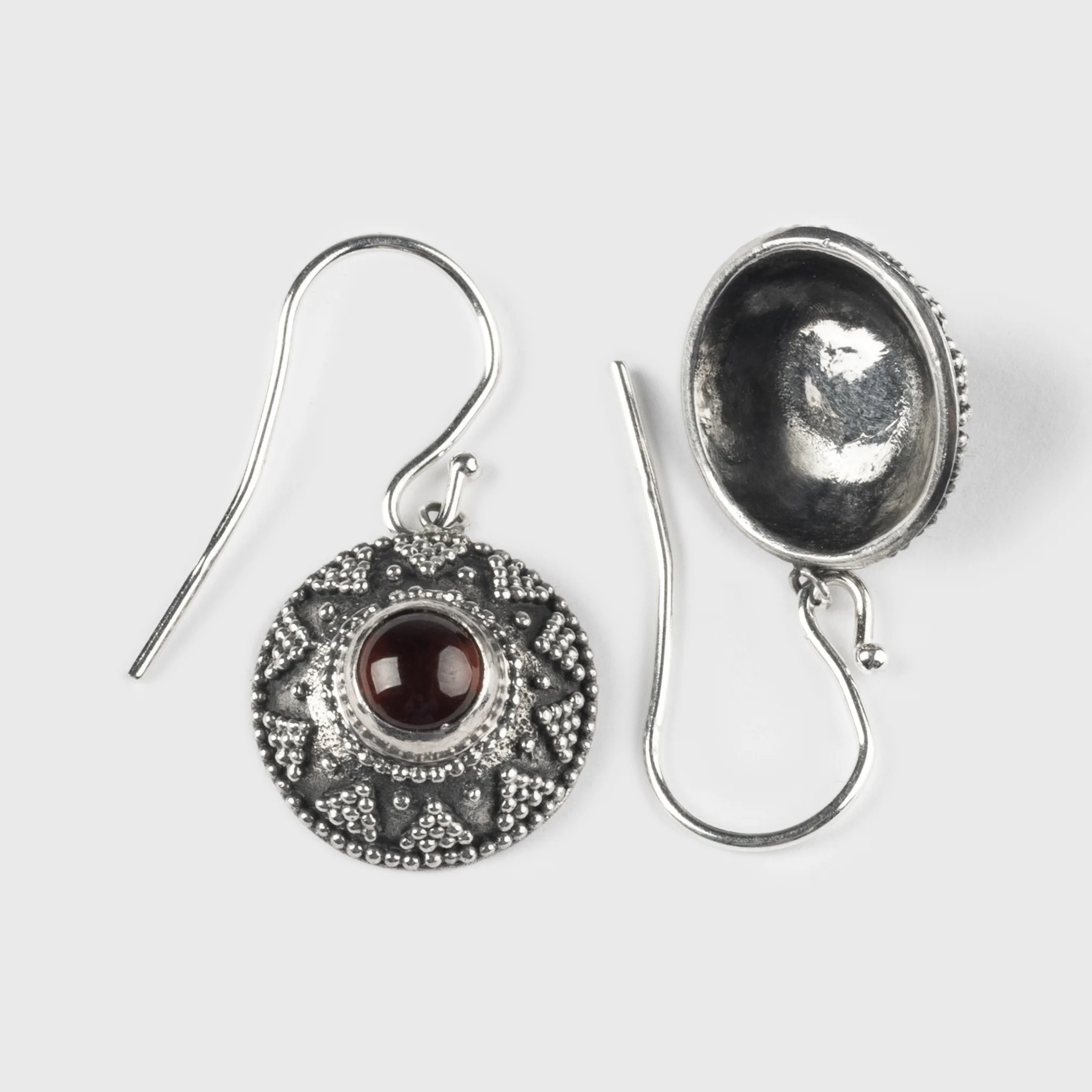 Premium Granulation Earrings, Garnet Silver - Image 2