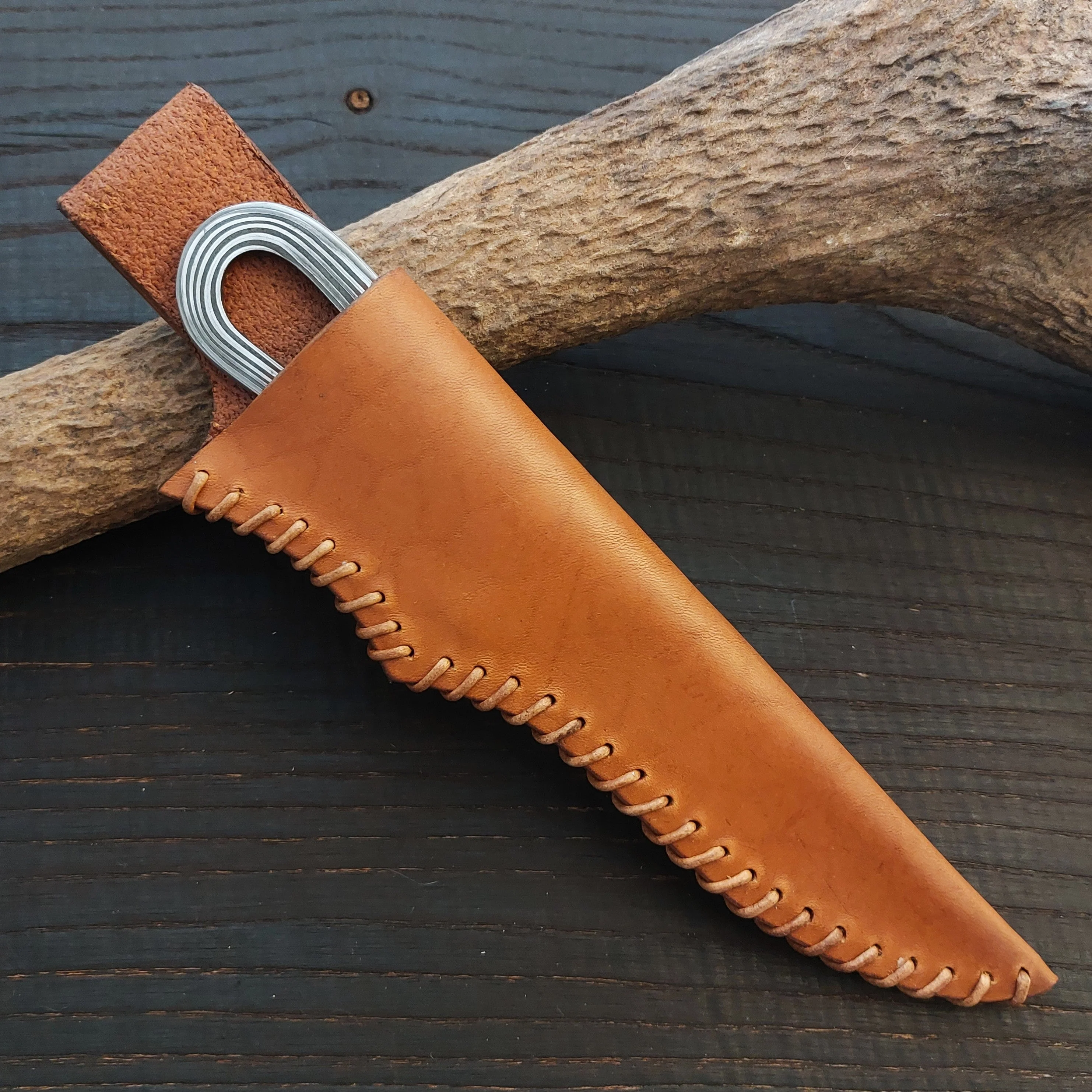 Premium Pattern-Welded Krumknife, Chesnut Brown Sheath - Image 4