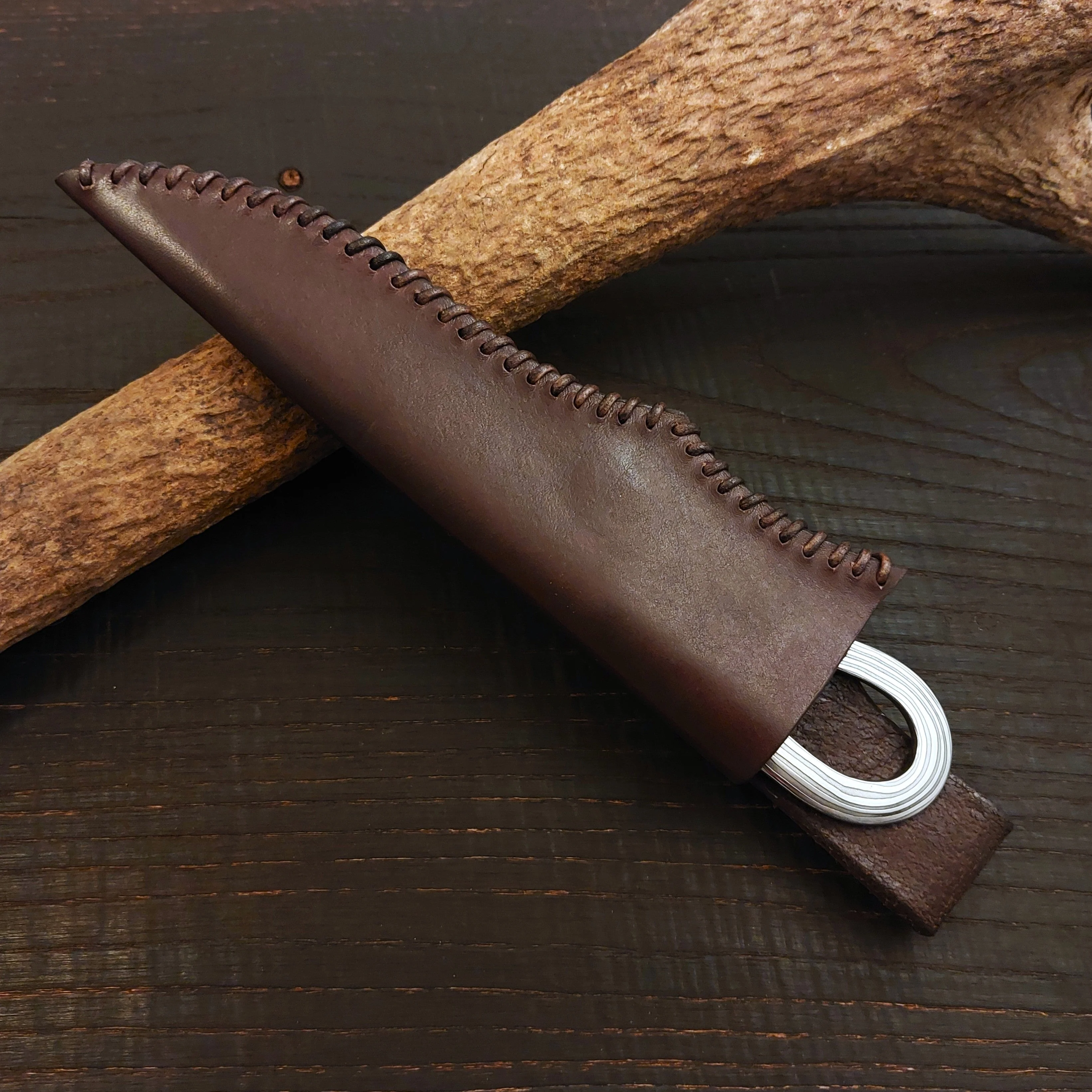 Premium Pattern-Welded Krumknife, Cognac Brown Sheath - Image 4