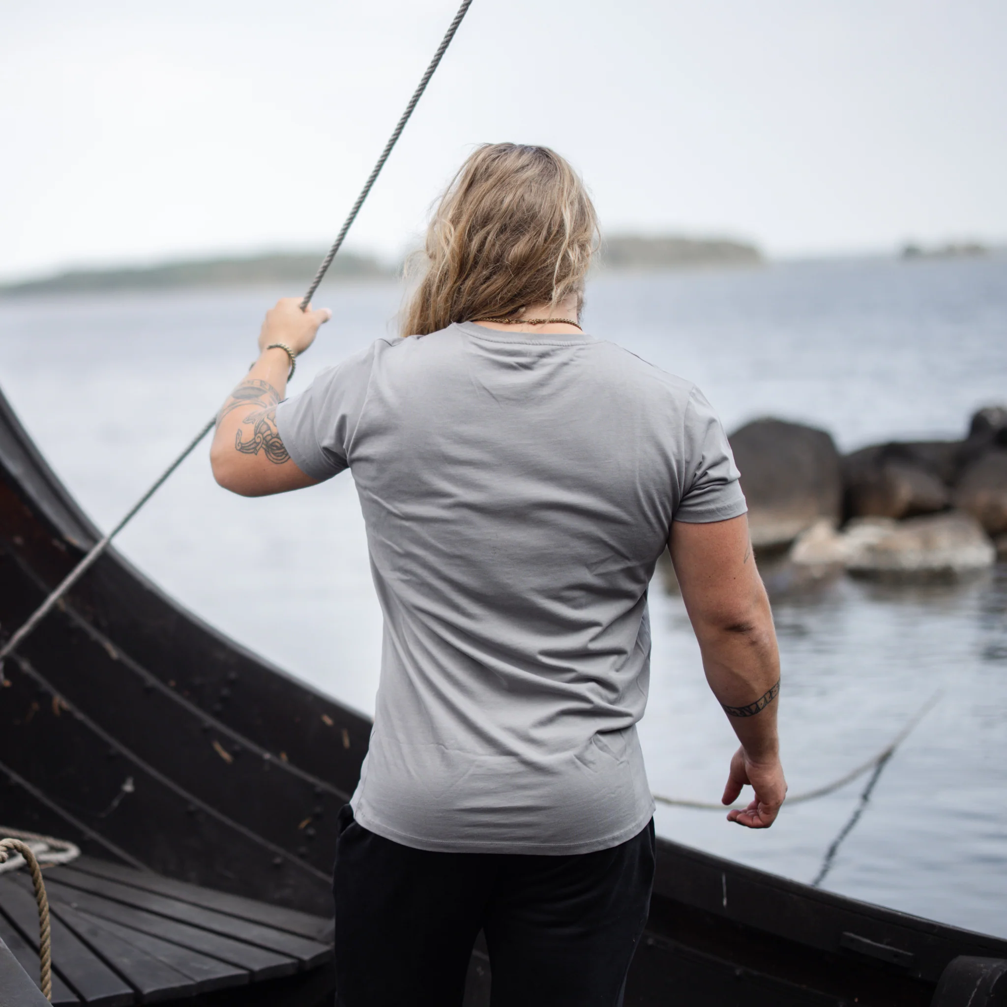 Premium T-shirt, Mjolnir, Grey - Image 3