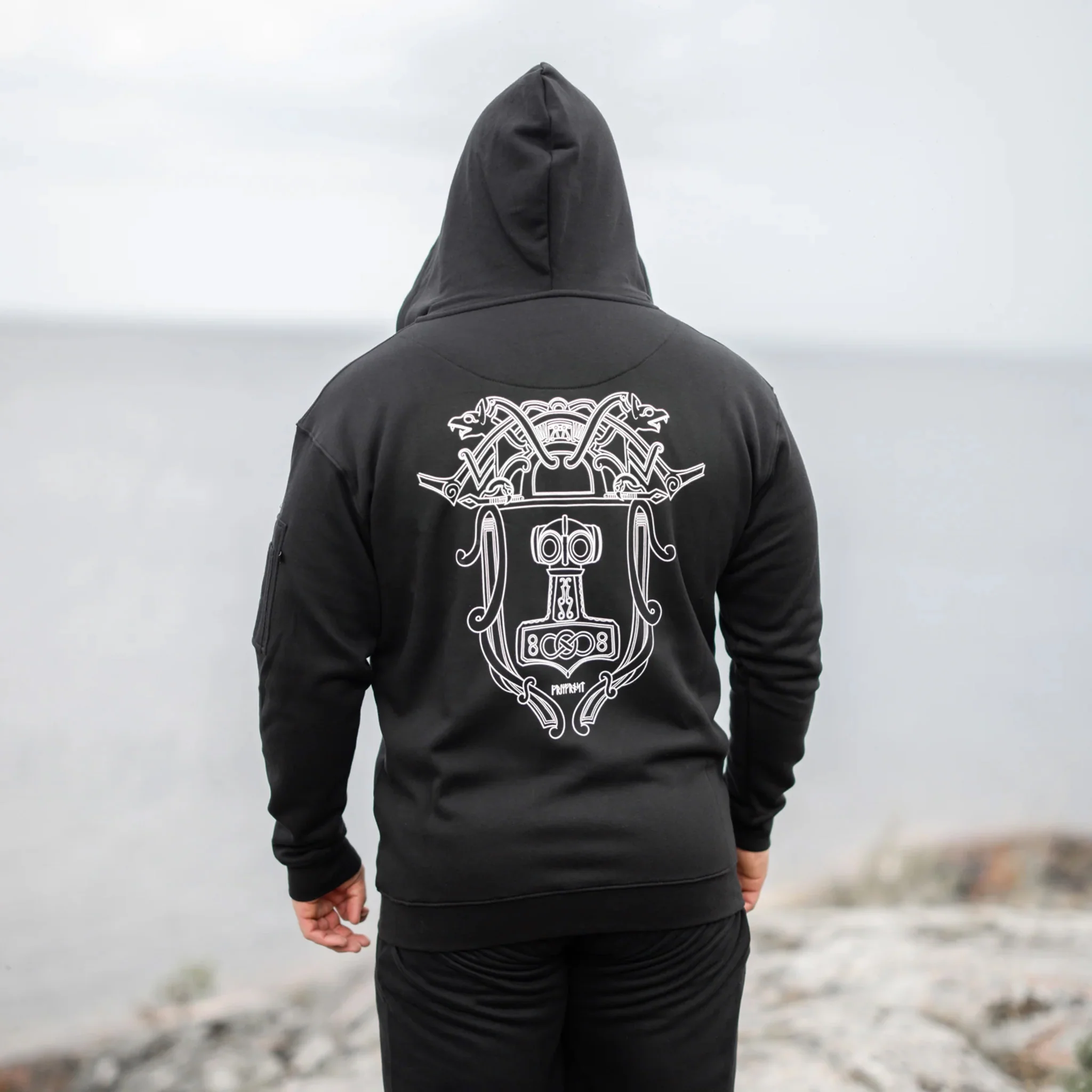 Premium Zip Hoodie, Mjolnir, Black - Image 2