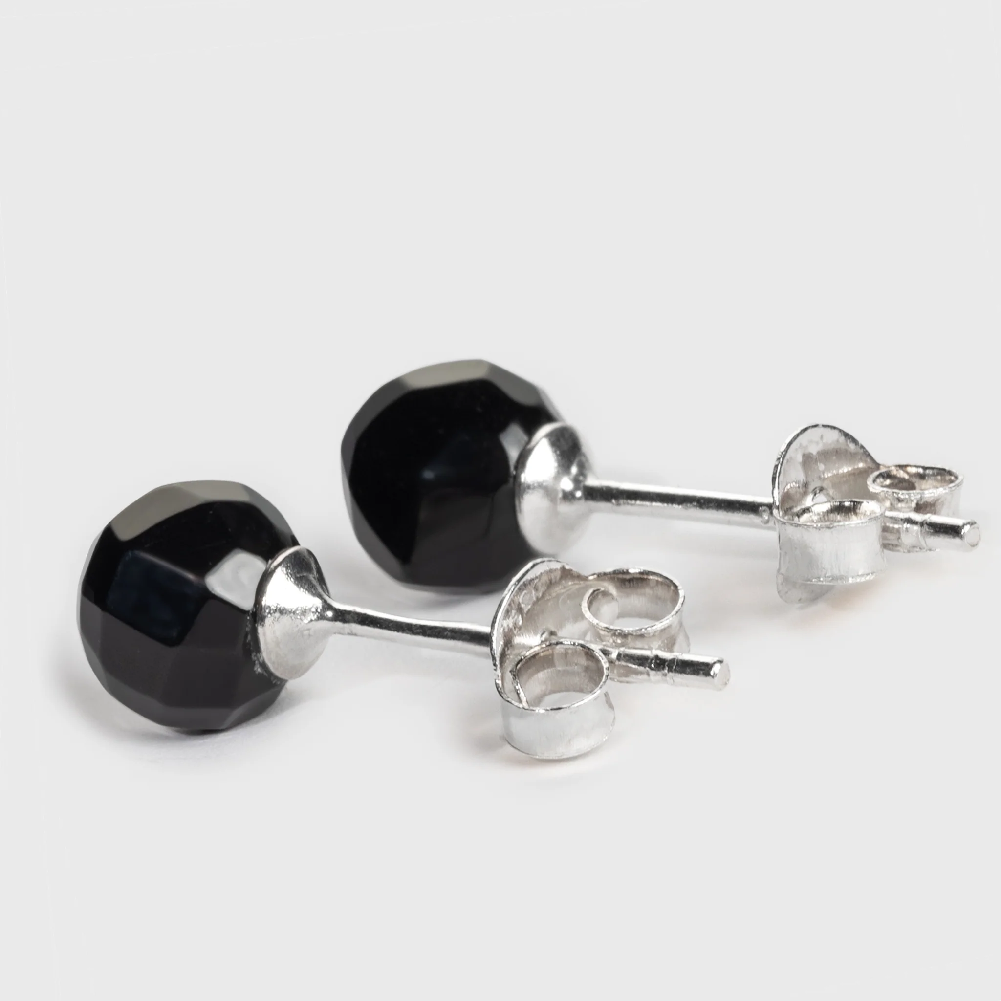 Round-Cut Black Onyx Silver Stud Earrings - Image 3