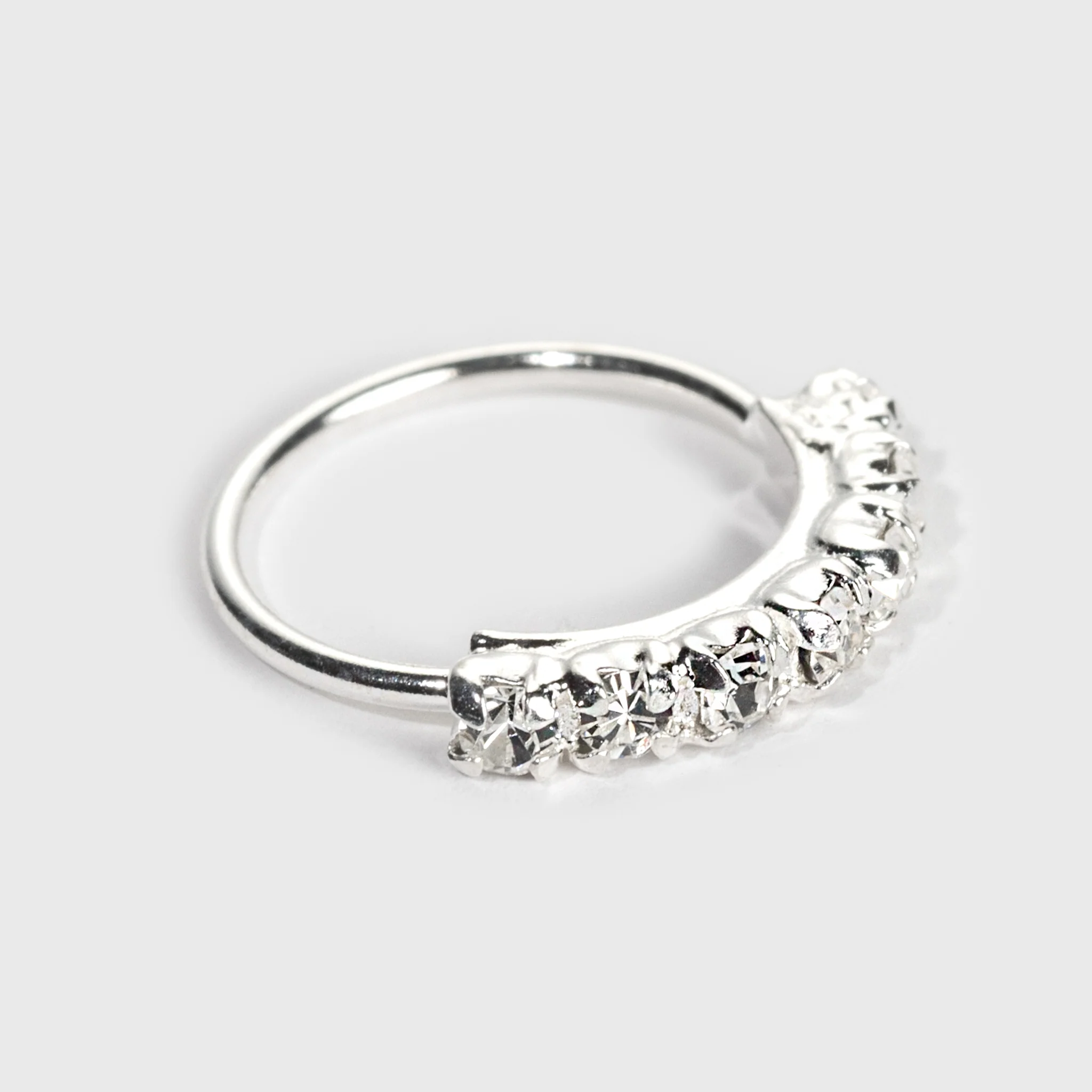 Silver Nose Ring, 7 clear Stones