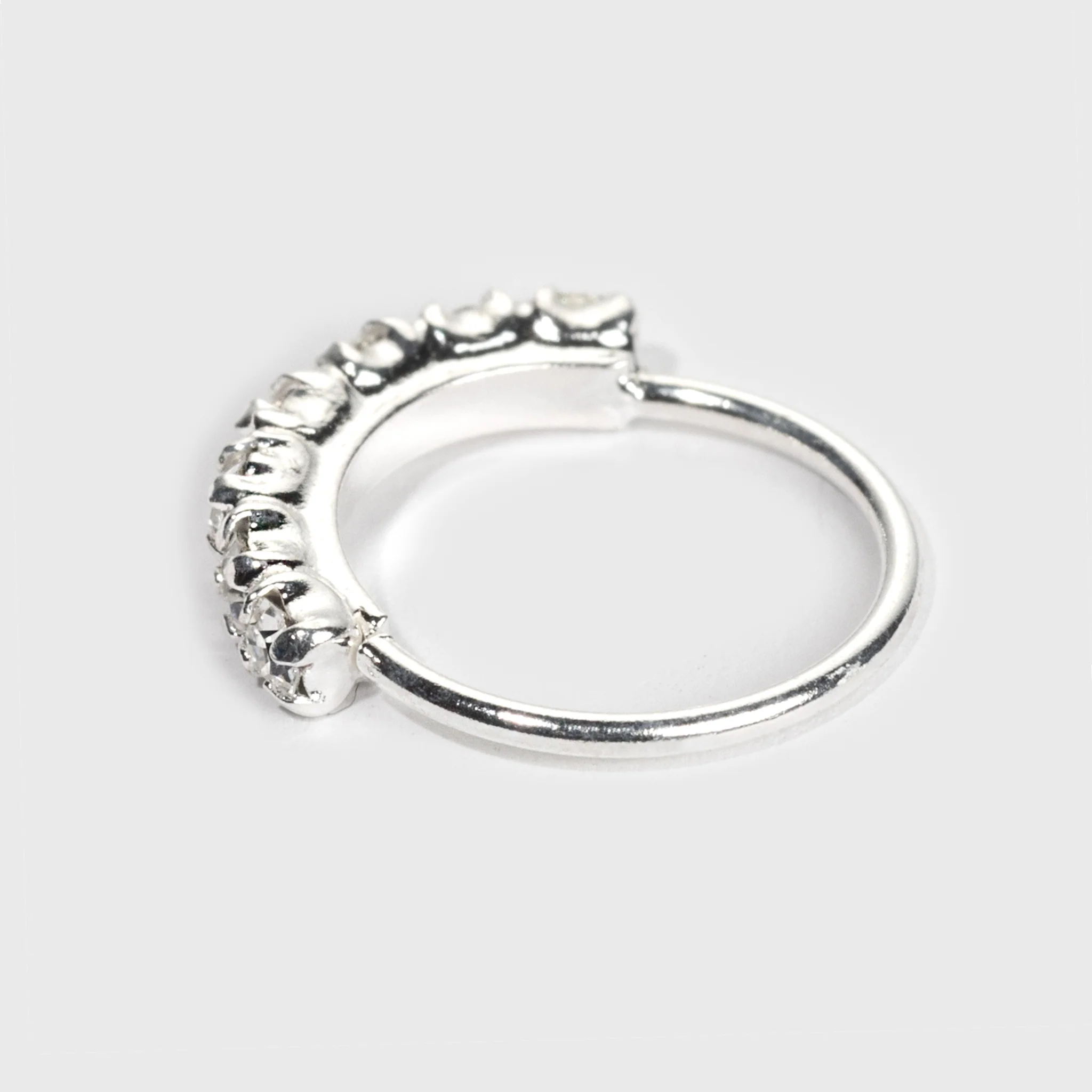 Silver Nose Ring, 7 clear Stones - Image 3