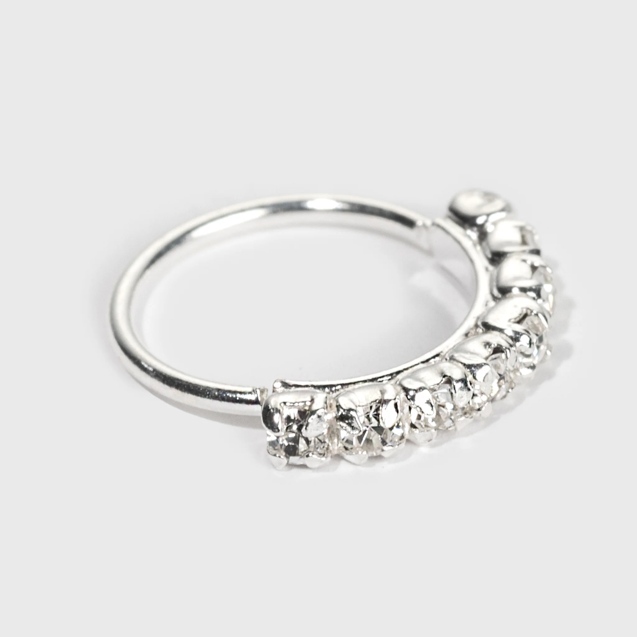 Silver Nose Ring, 8 clear stones