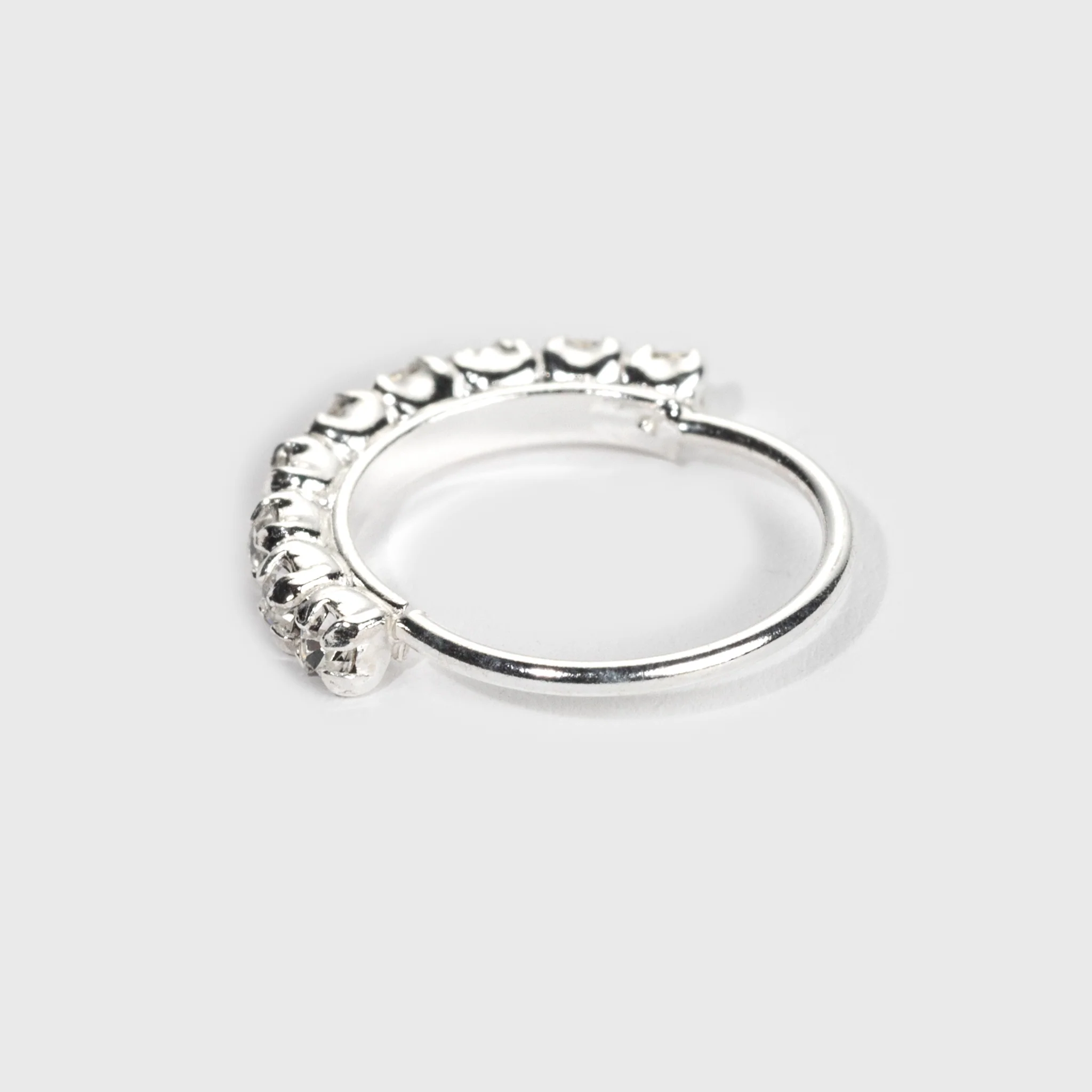 Silver Nose Ring, 9 clear Stones - Image 3
