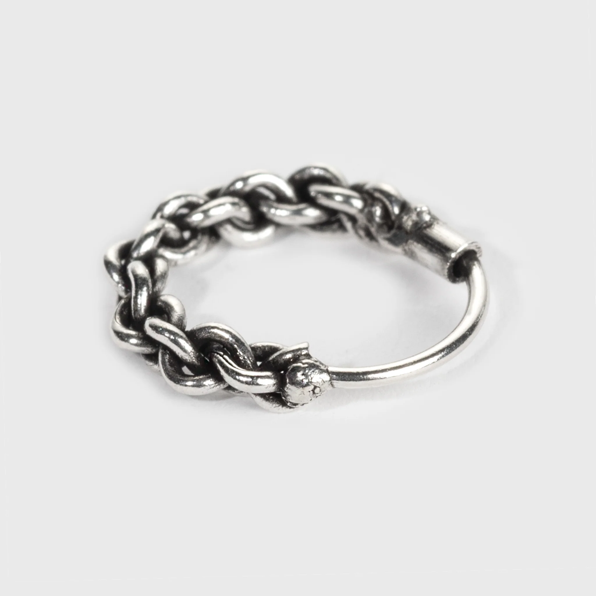 Silver Nose Ring, Braided Design with an oxidized finish - Image 3
