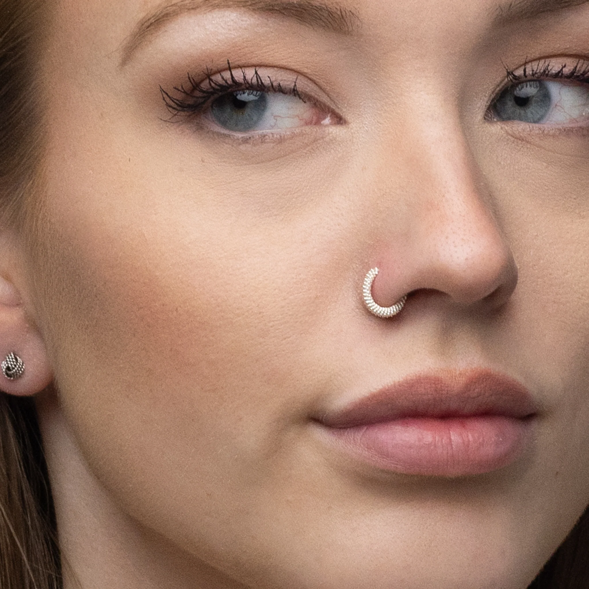 Silver Nose Ring, Cabel-knit Design - Image 2