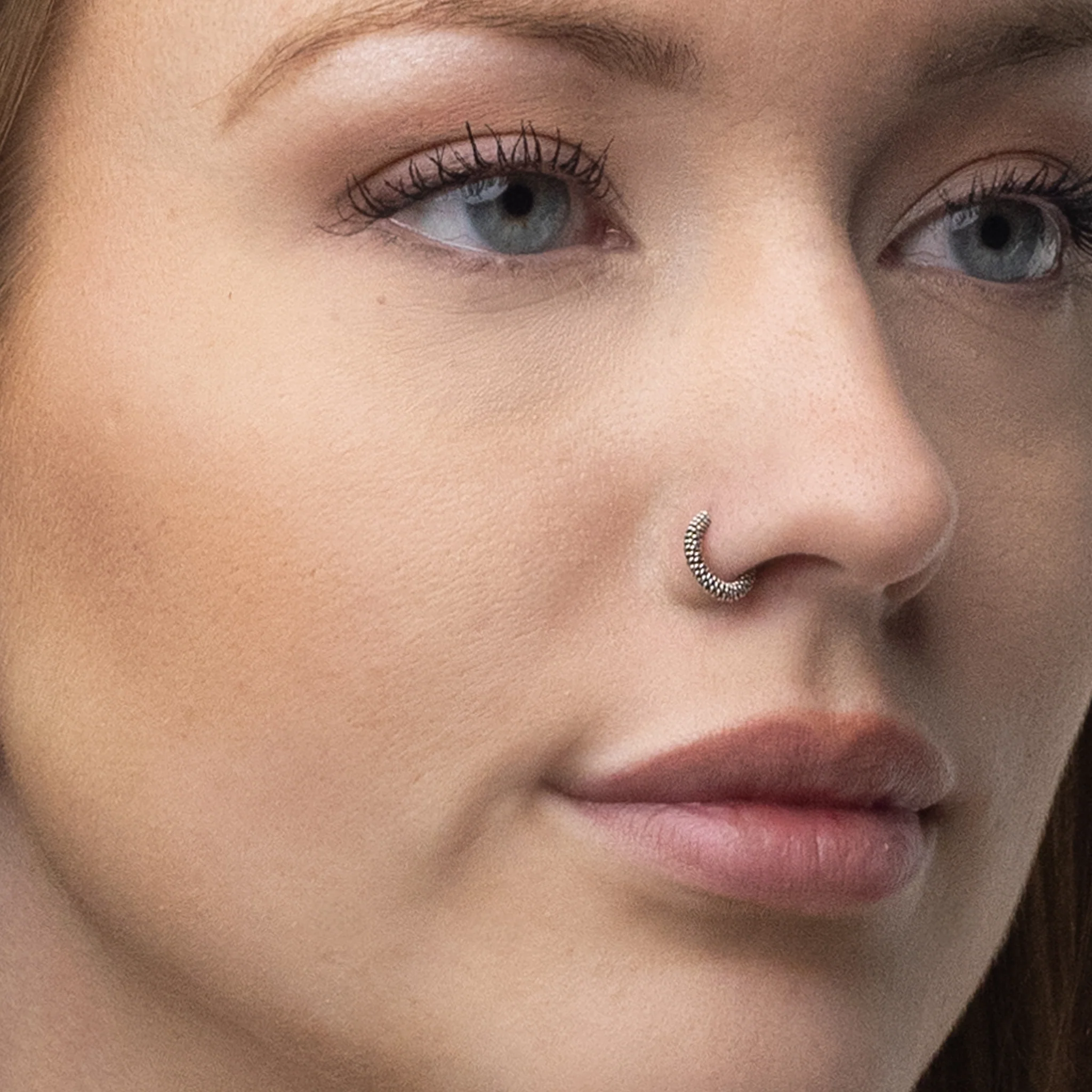 Silver Nose Ring, Cabel-knit Design with an oxidized finish - Image 2