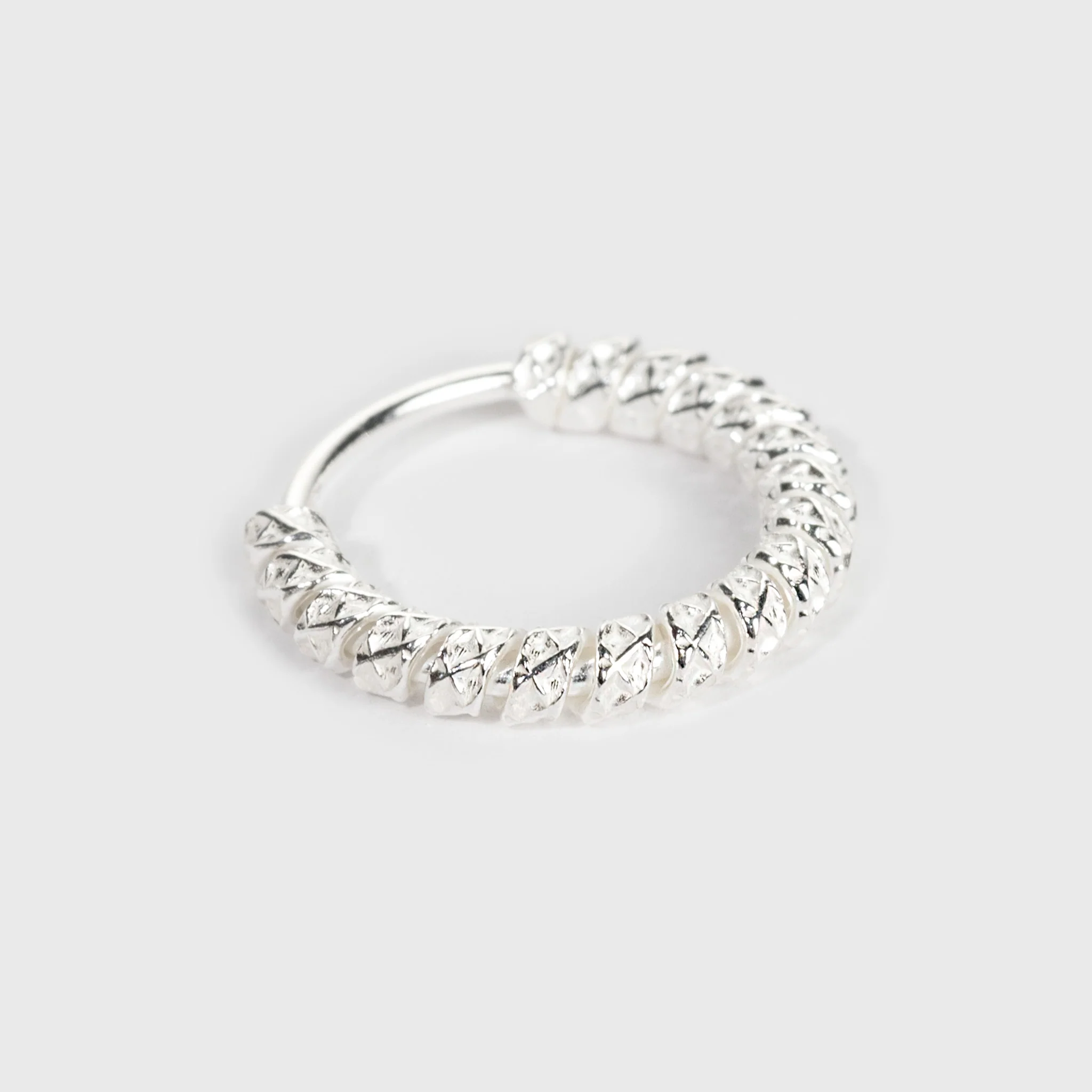 Silver Nose Ring, Cross Patterned