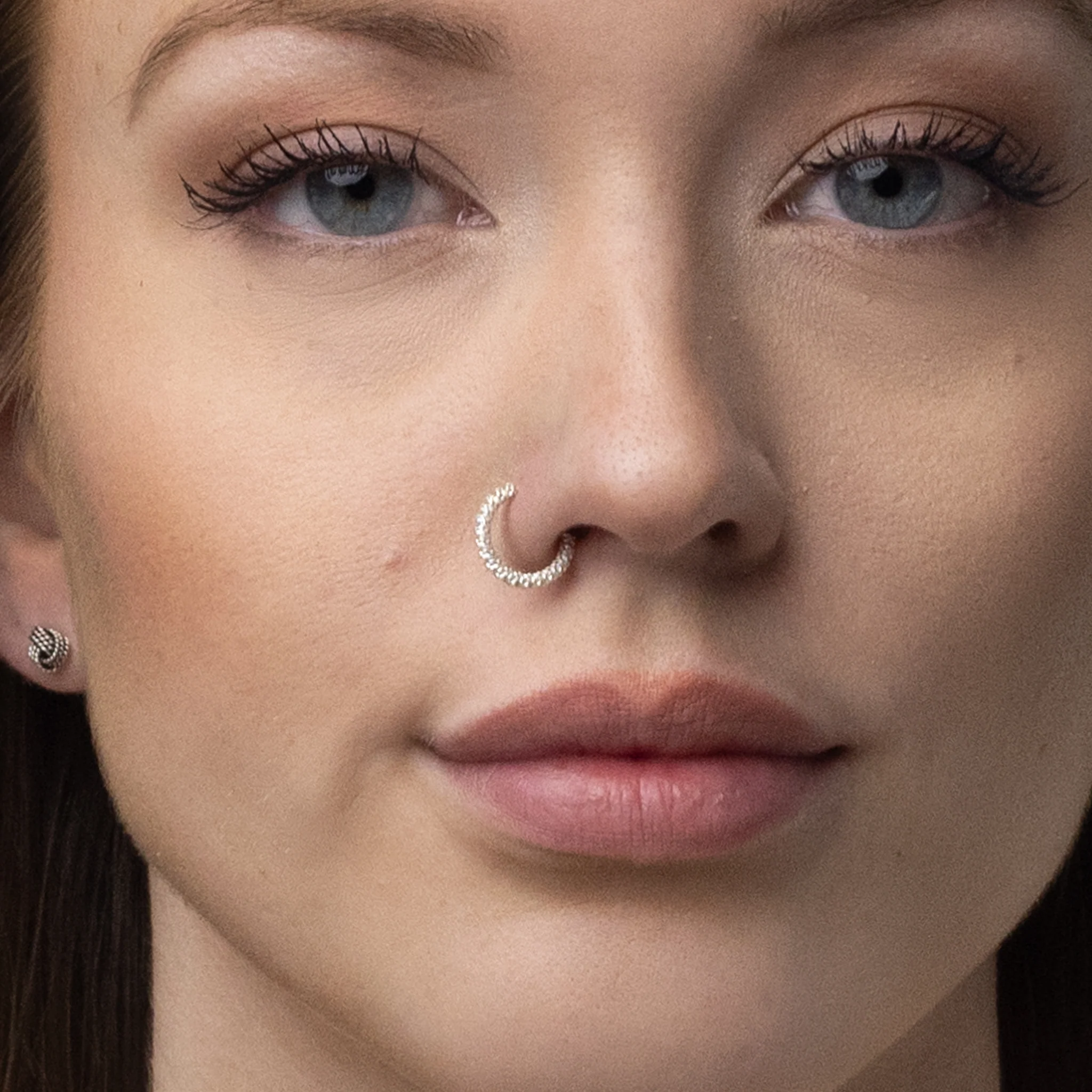 Silver Nose Ring, Cross Patterned - Image 2