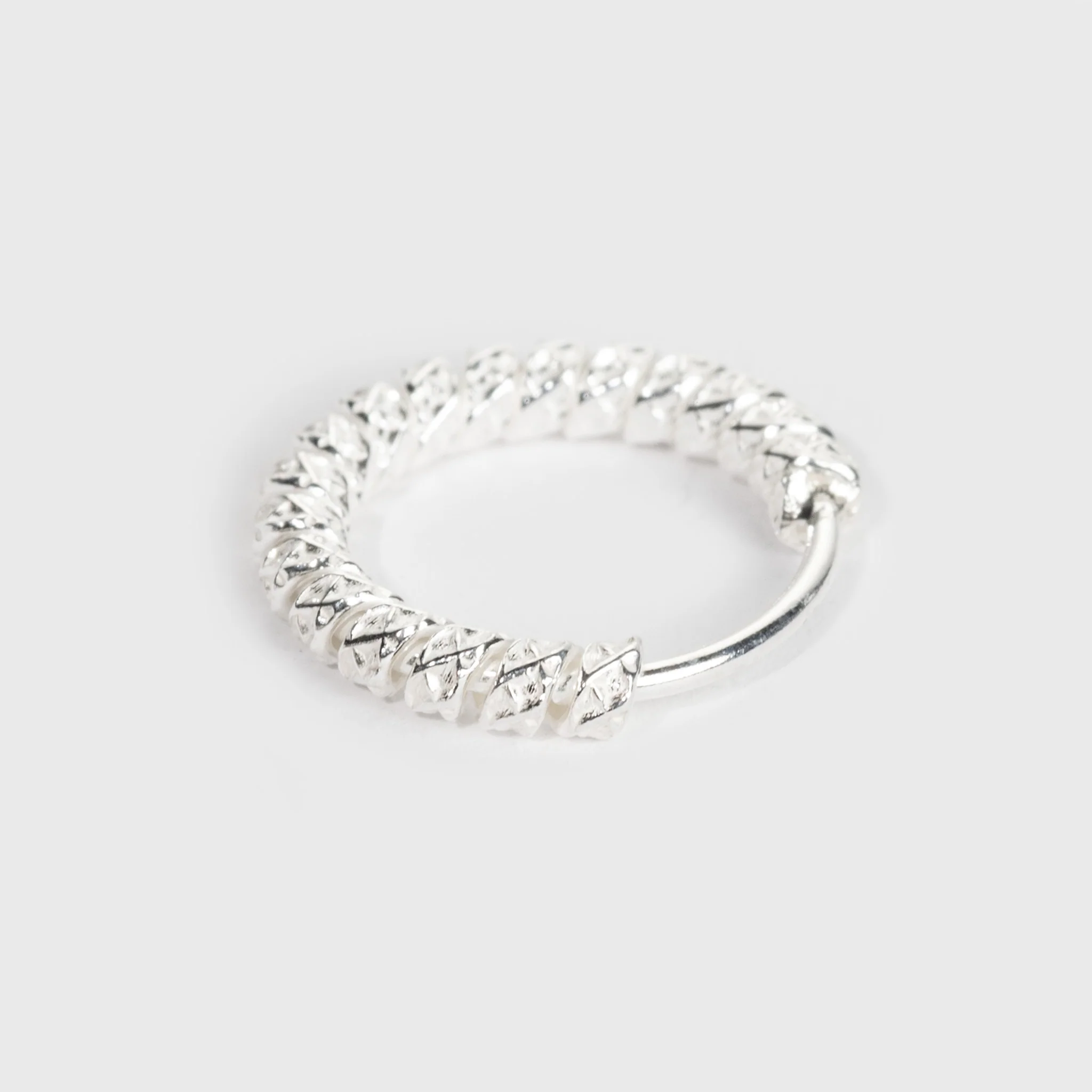 Silver Nose Ring, Cross Patterned - Image 3