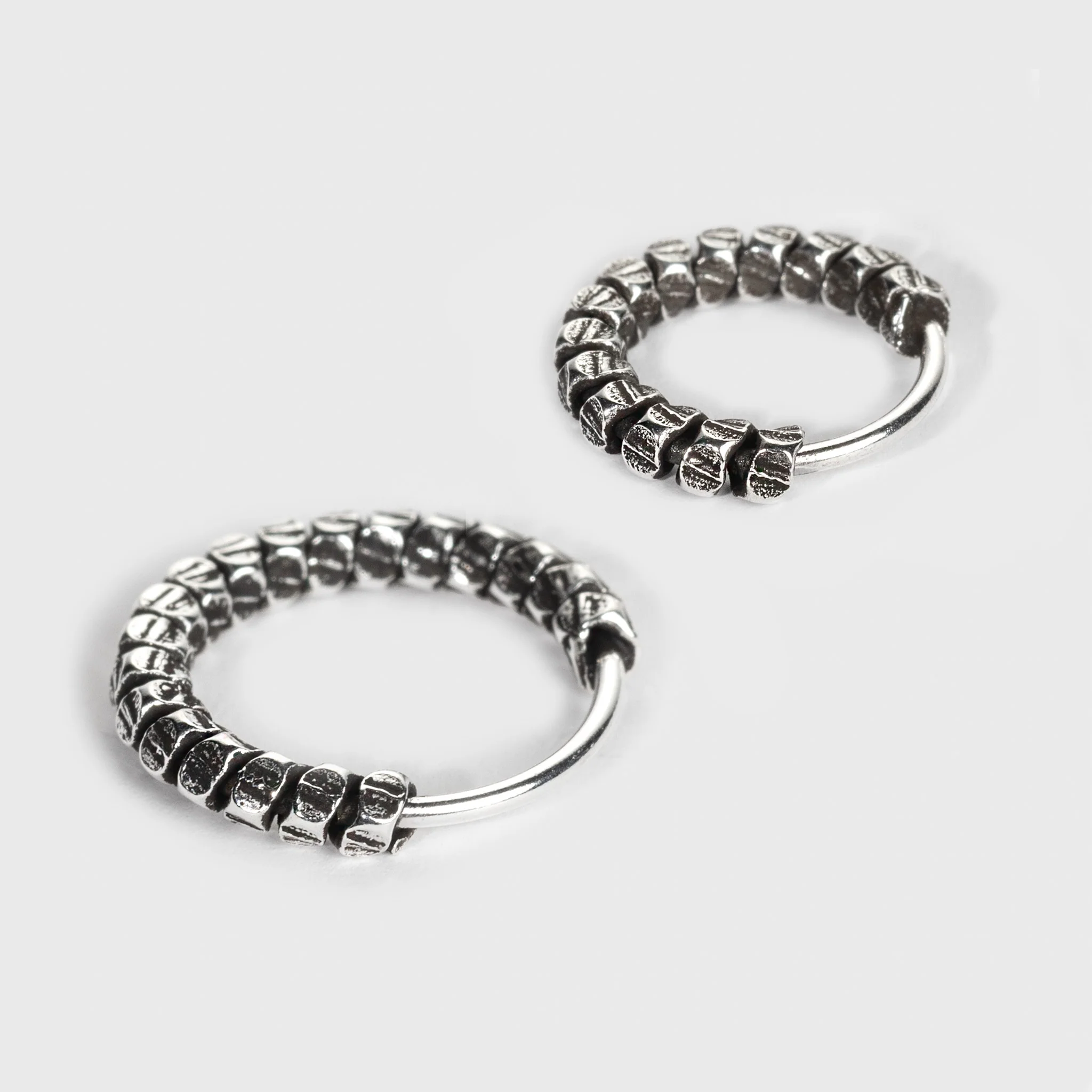 Silver Nose Ring, Segmented Design with an oxidized finish - Image 3