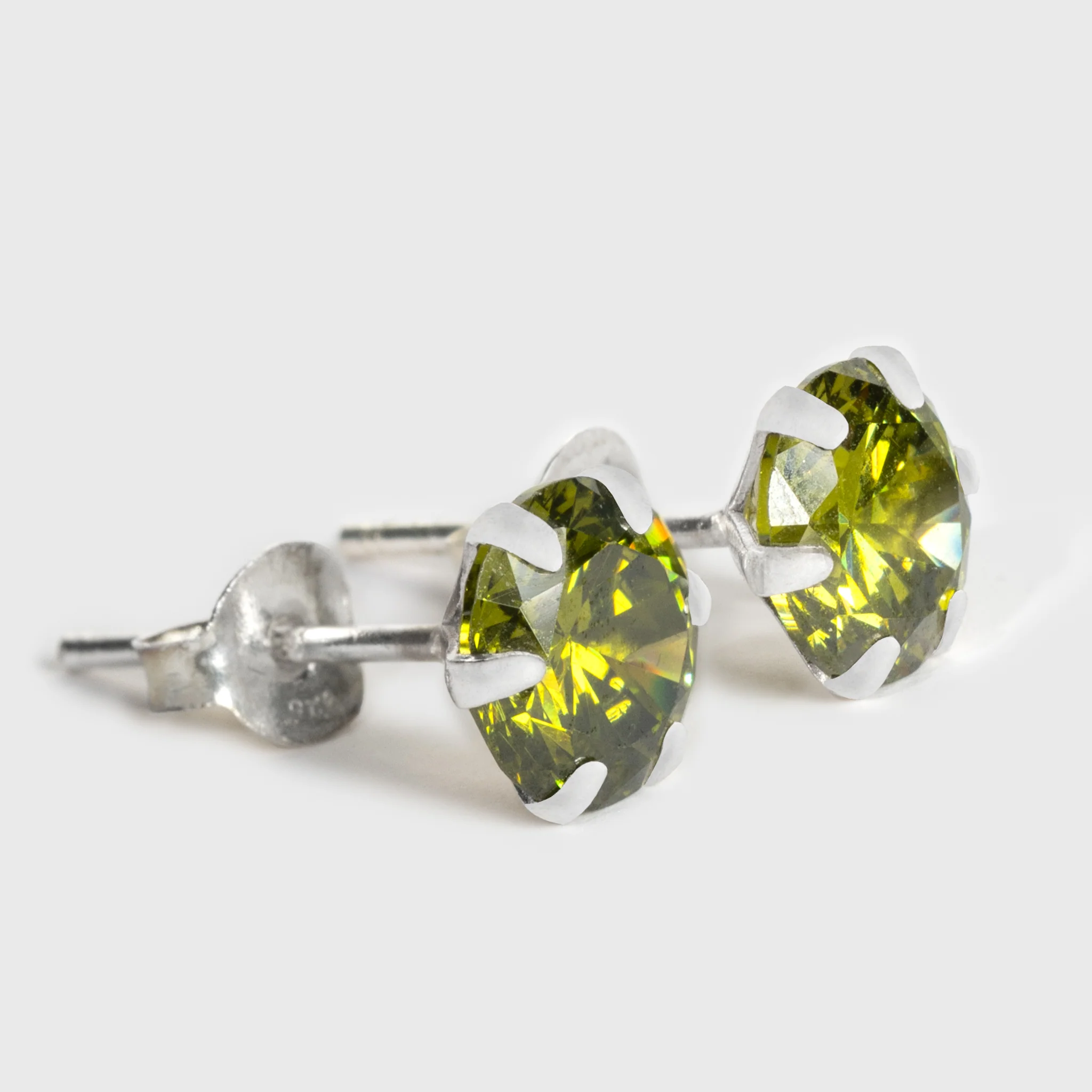 Green Zircon Silver Stud Earrings - Image 2