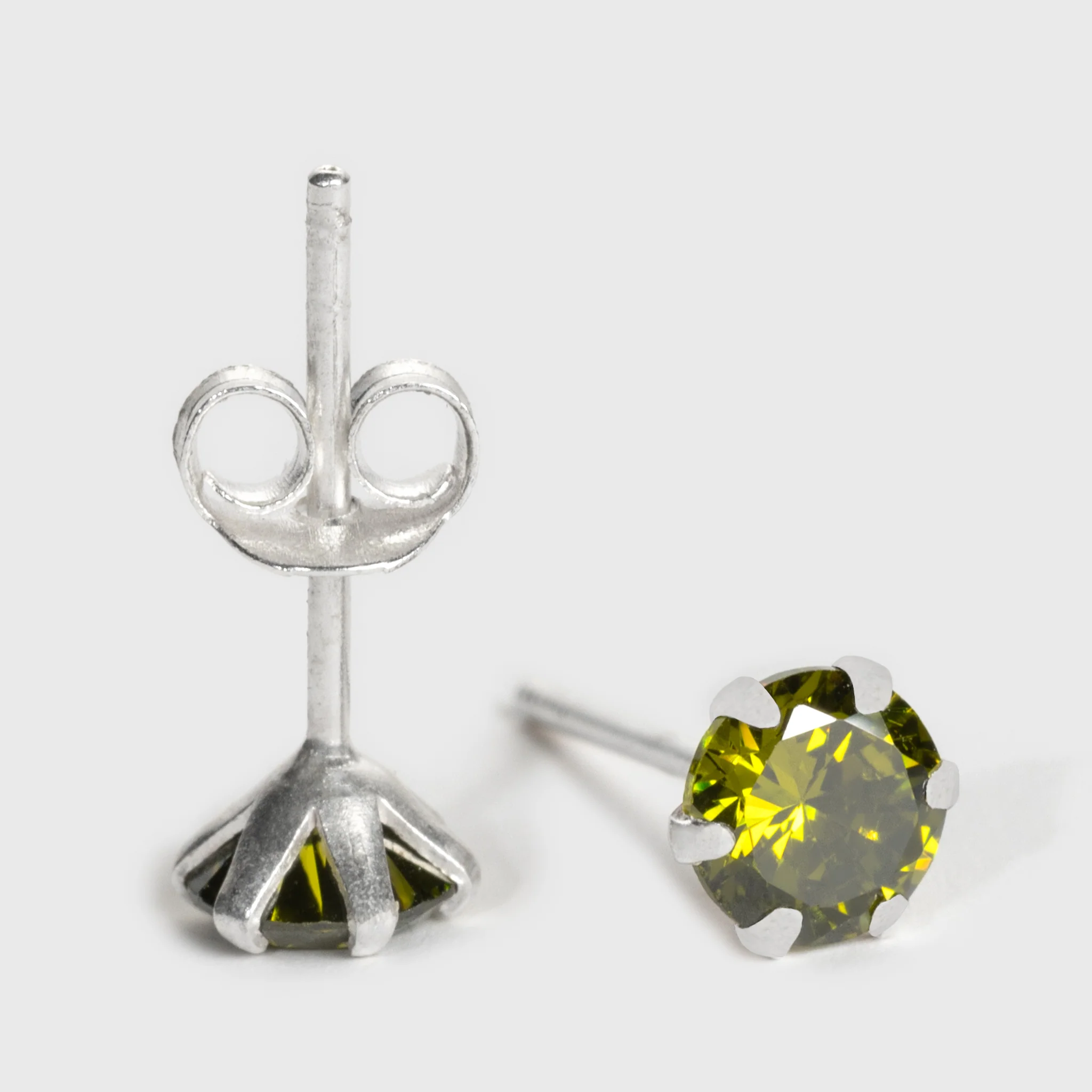 Green Zircon Silver Stud Earrings - Image 5