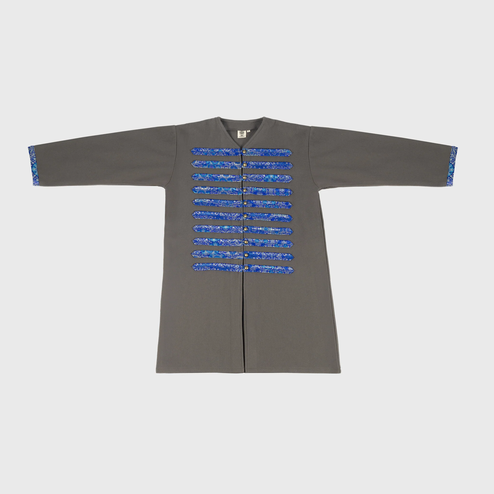 Viking Kaftan, Grey with Blue Silk - Image 2