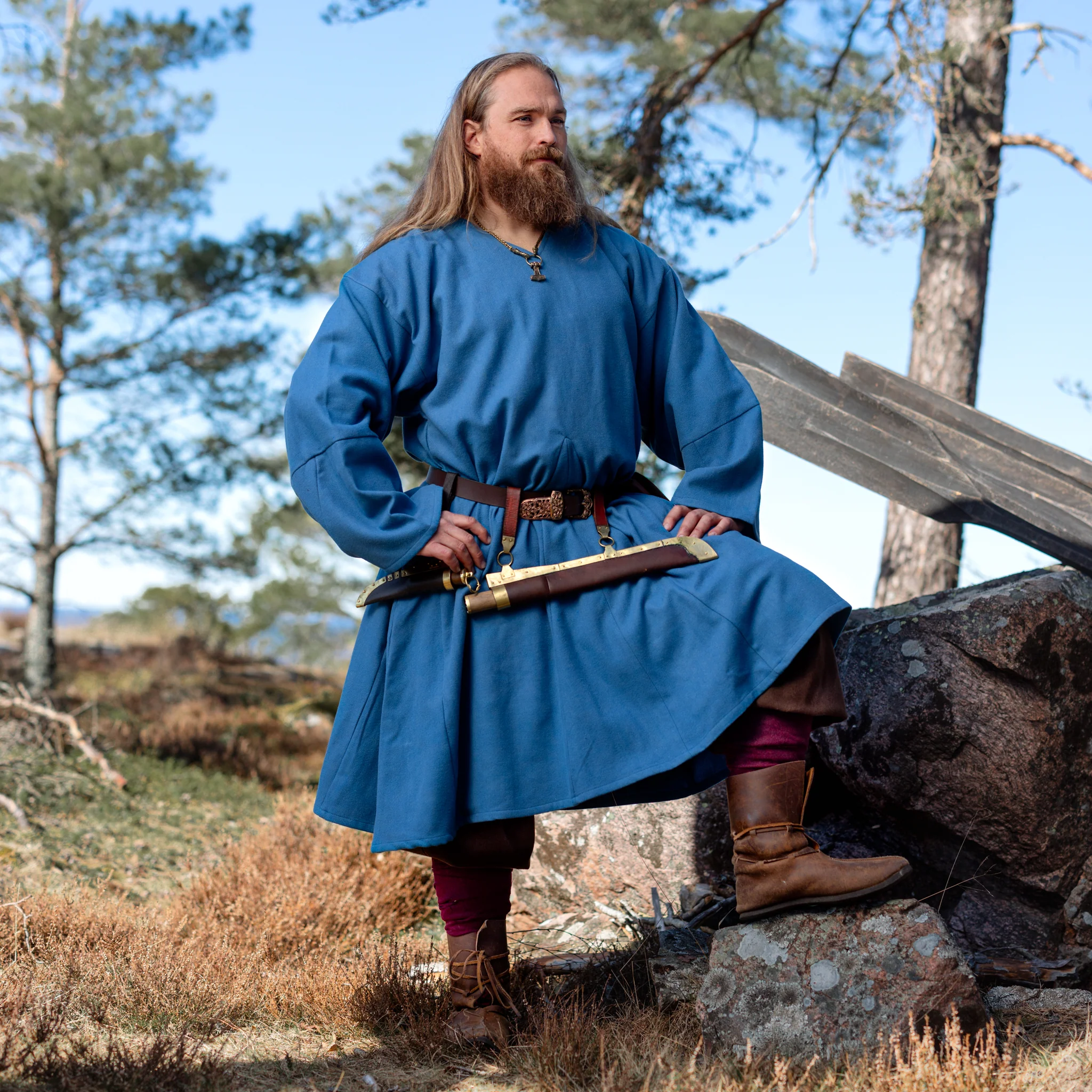 Viking Wool Tunic, Kragelund, Blue