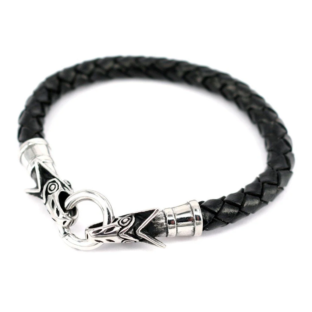 Wolf Leather Bracelet, Black - Image 2