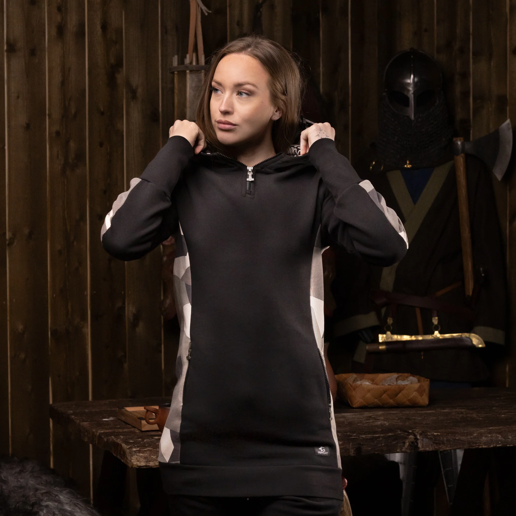 Women's Hoodie Half-Zip, Black and Camo - Image 12