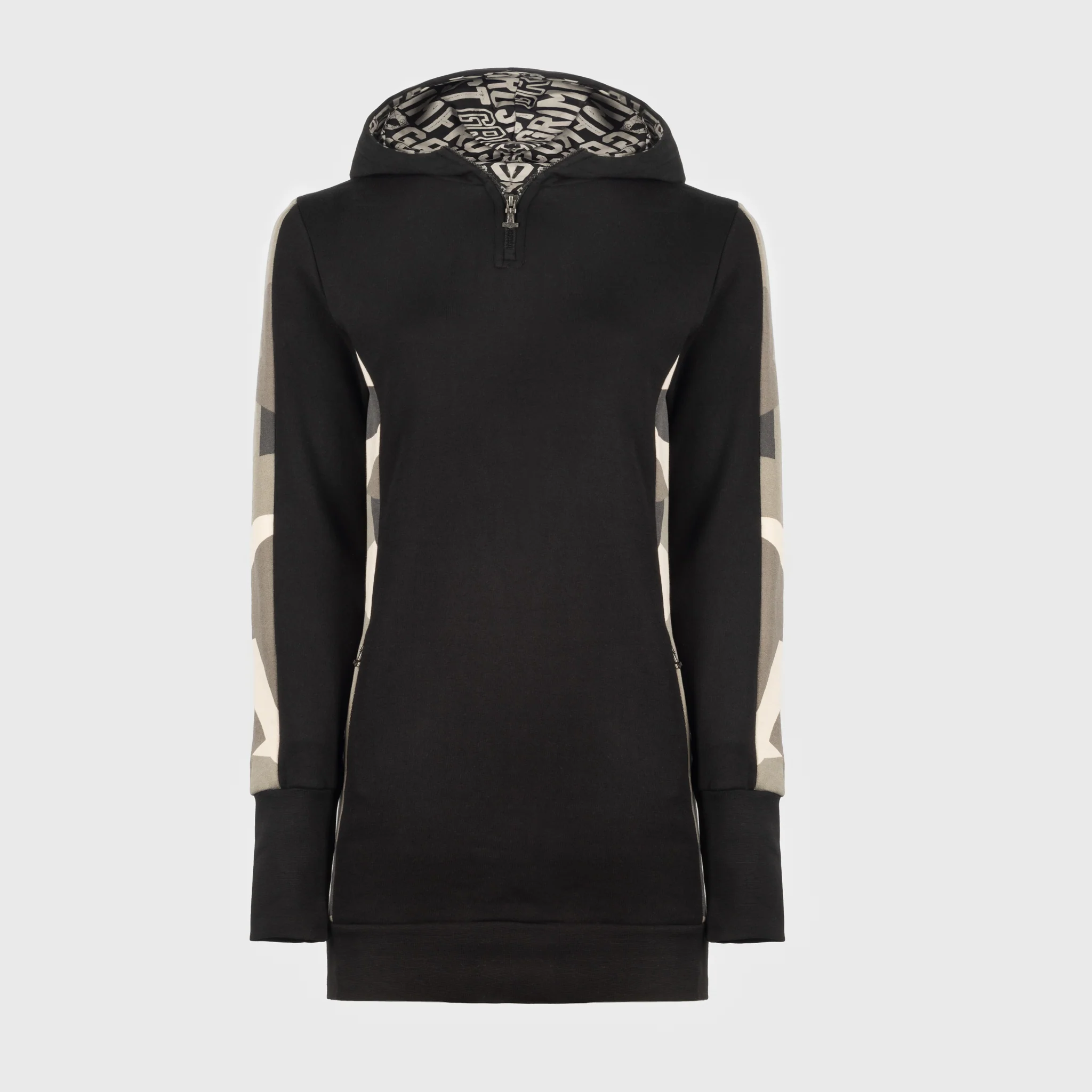 Women's Hoodie Half-Zip, Black and Camo - Image 2